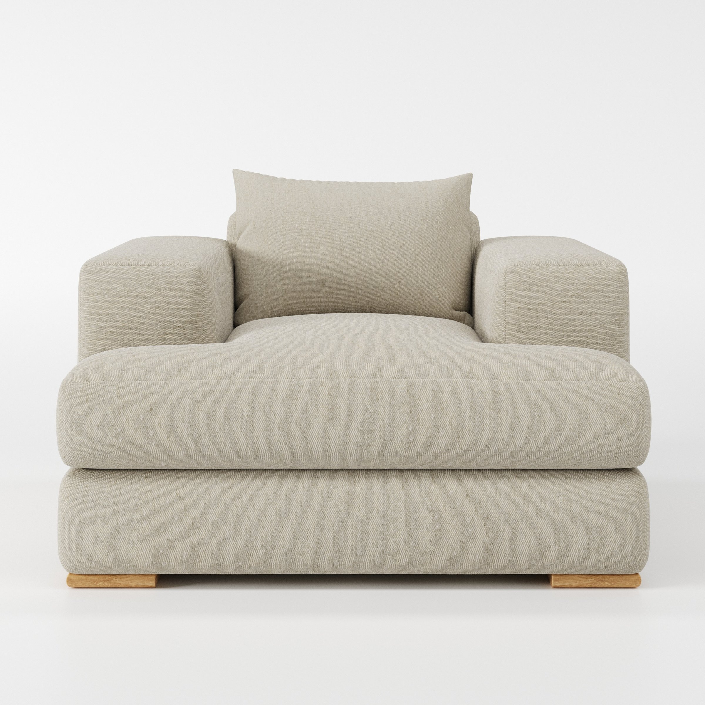 Fane armchair in Alderney Linen Oatmeal shown front-on against a neutral studio backdrop.