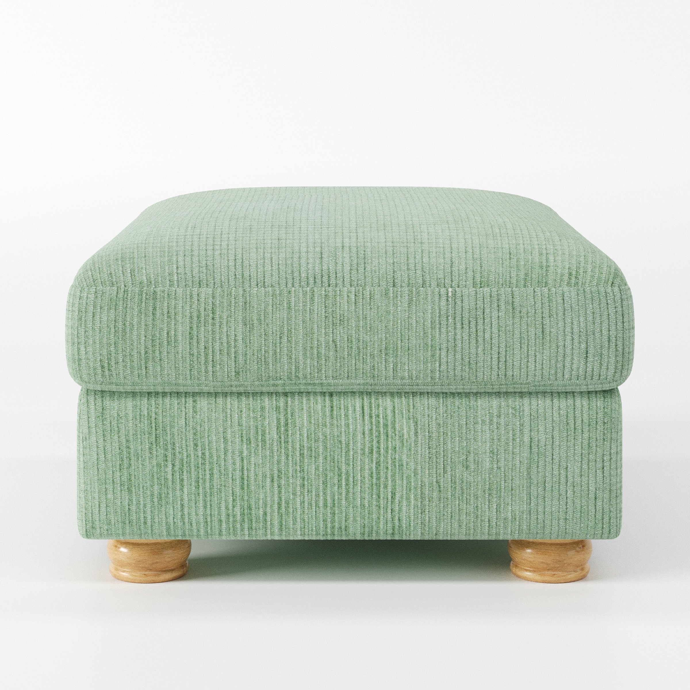Anna Lee footstool in Caldey Velvet Corduroy Eucalyptus shown front-on against a neutral studio backdrop.