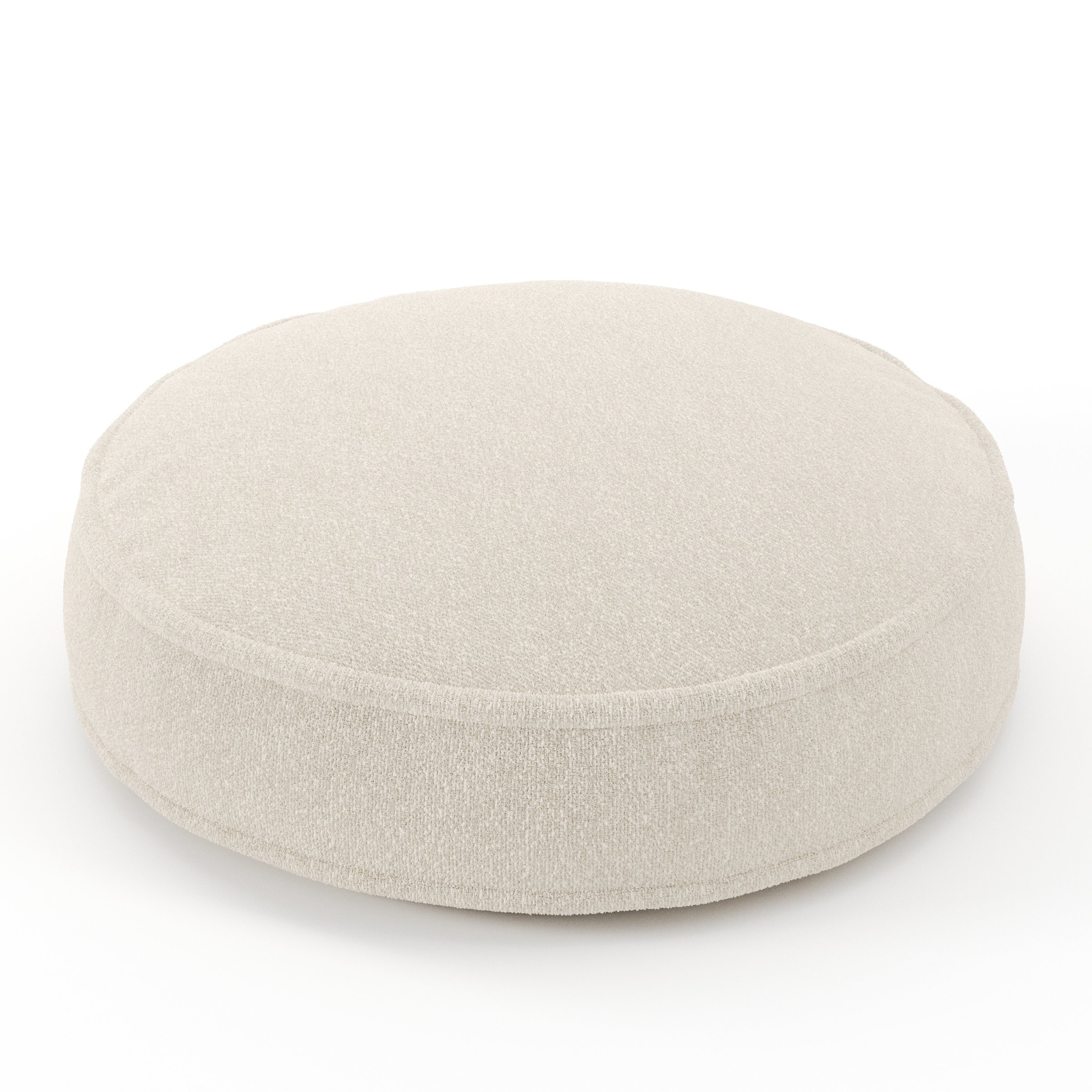 Orbit cushion in Kilda Boucle Cream, round simple cushion with border and piping in soft cream boucle, size 50cm x 8.75cm