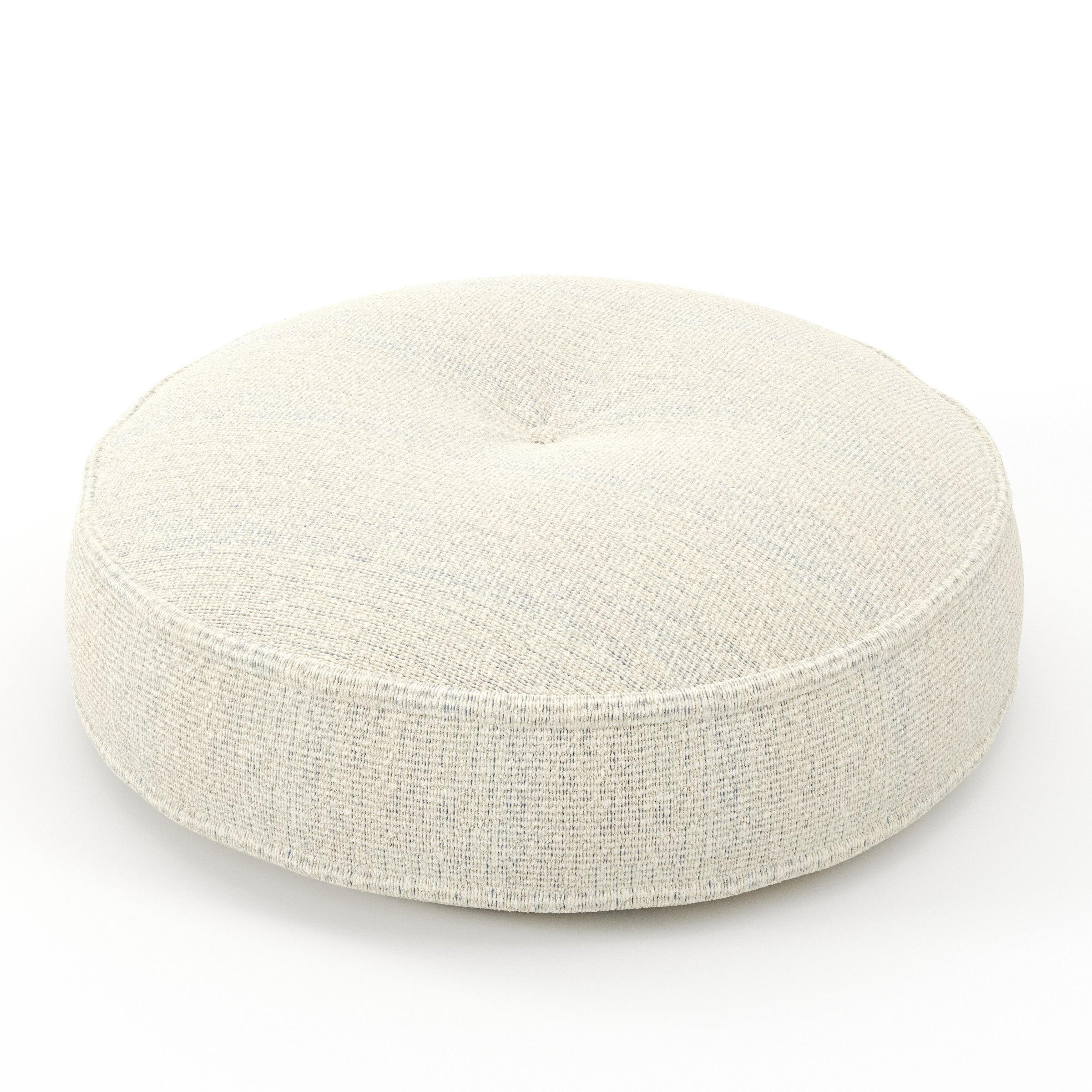 Cove cushion in Orsay Boucle Cream and Marine, round tufted cushion with border and piping in textured boucle with cream and deep blue tones and central tuft, size 50cm x 8.75cm