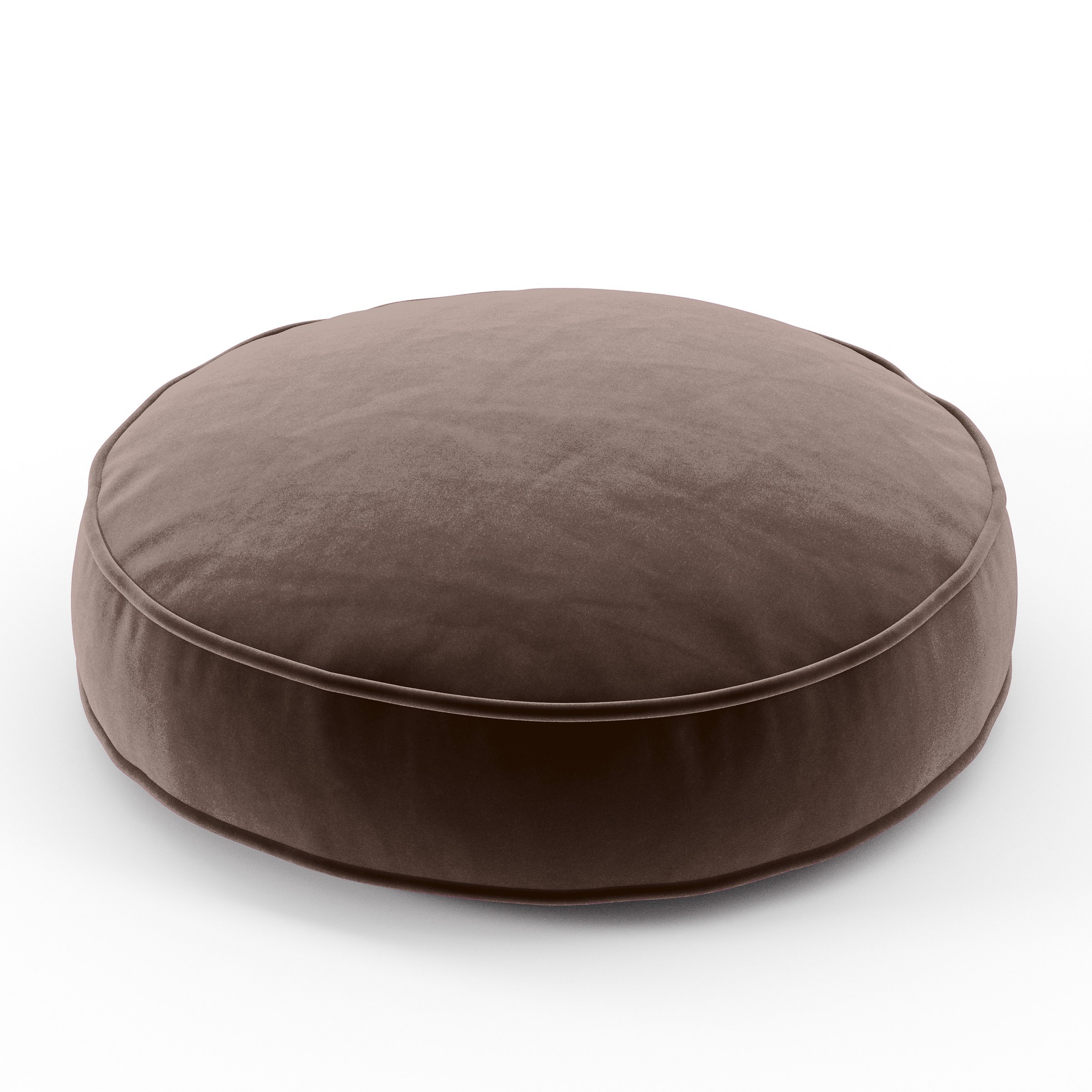 Orbit Cushion round cushion with piping upholstered in Plush EasyClean Velvet in Mole, size 50cm x 8.75cm.