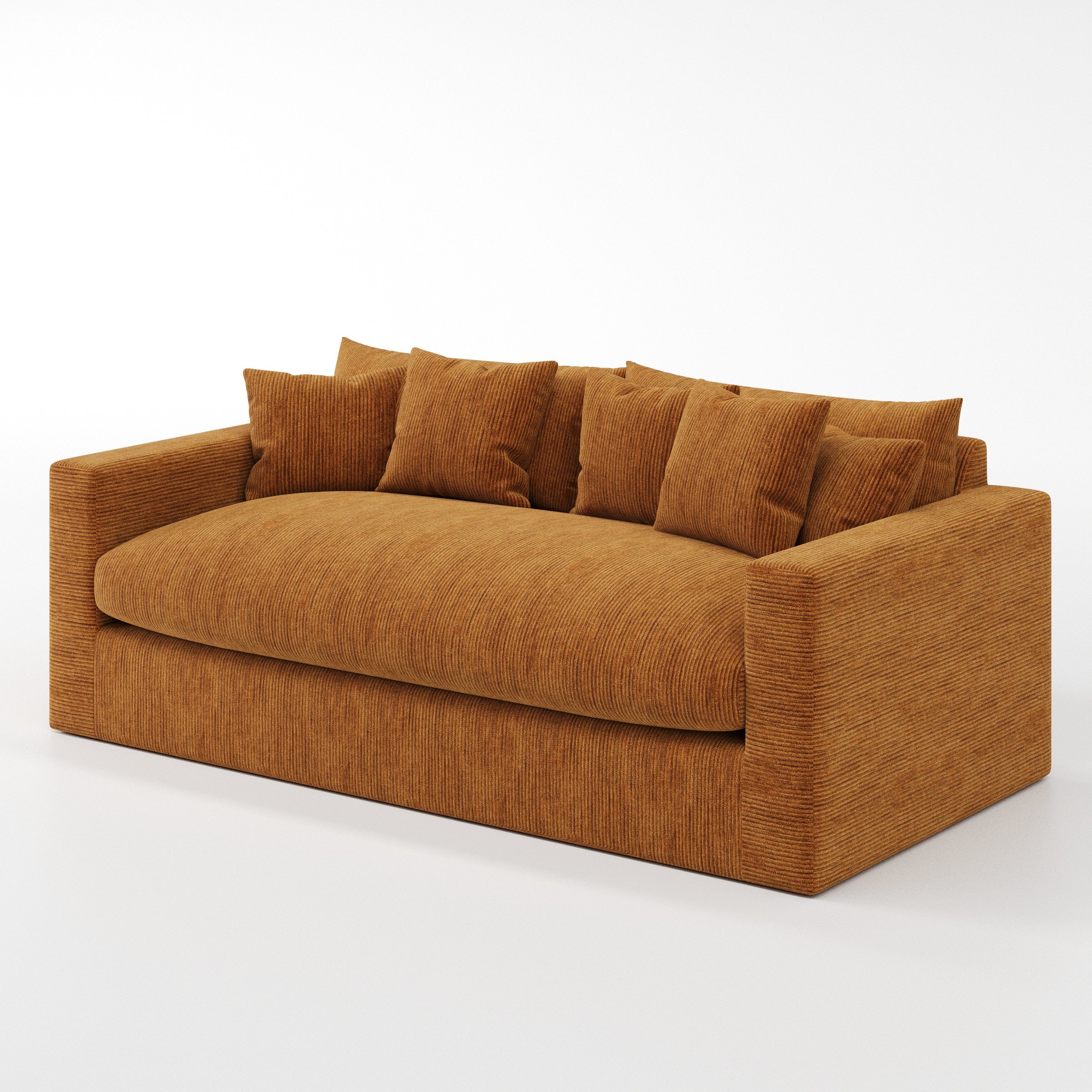 Coniston sofa in Caldey Velvet Corduroy Tobacco shown at a diagonal angle highlighting arm profile and seat depth.