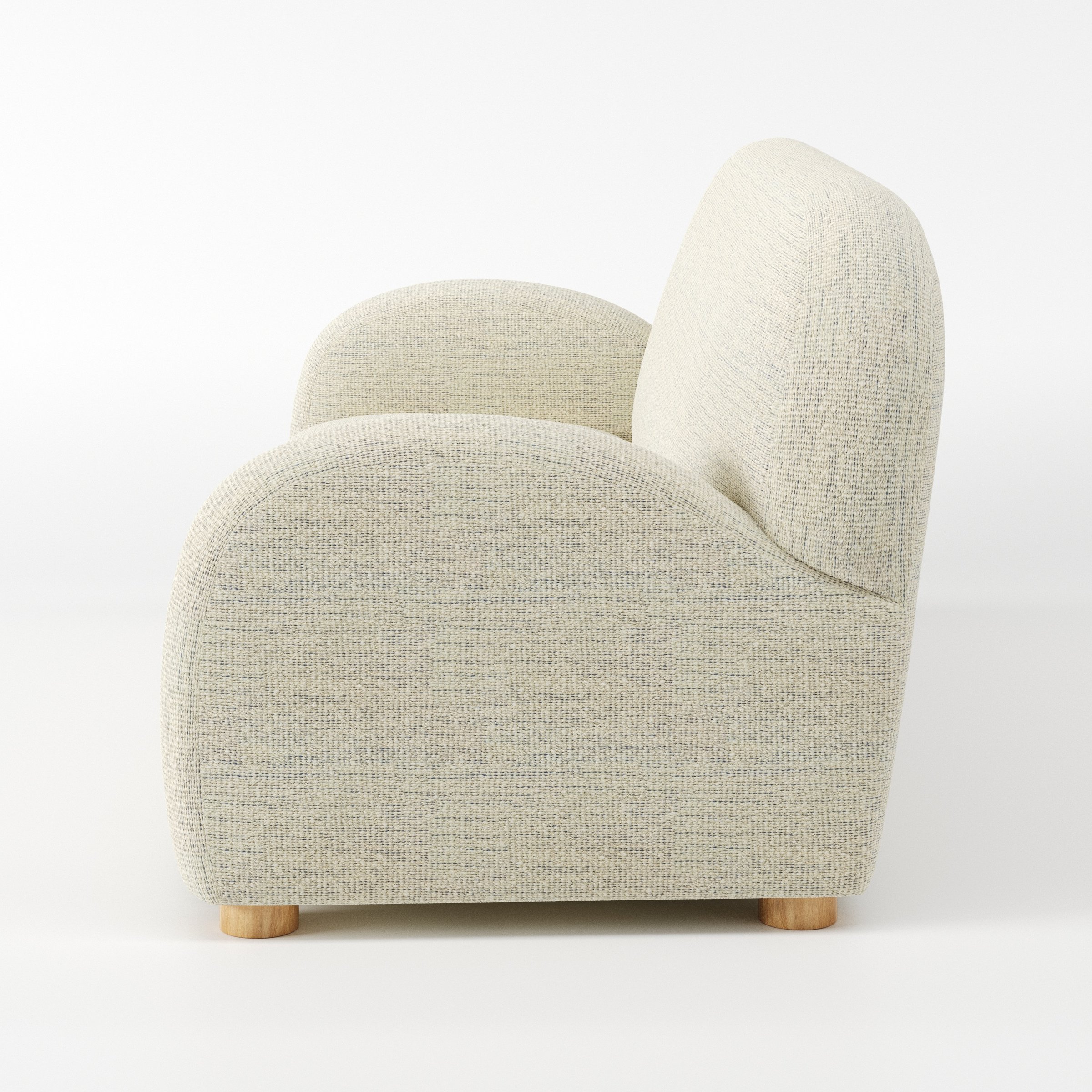 Awe sofa in Orsay Boucle Cream and Marine shown in side profile displaying proportions and overall silhouette.