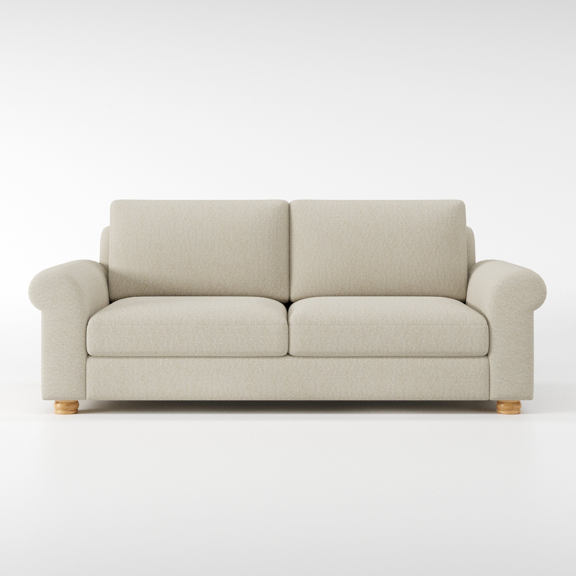 Anna Lee sofa in Alderney Linen Oatmeal shown front-on against a neutral studio backdrop.