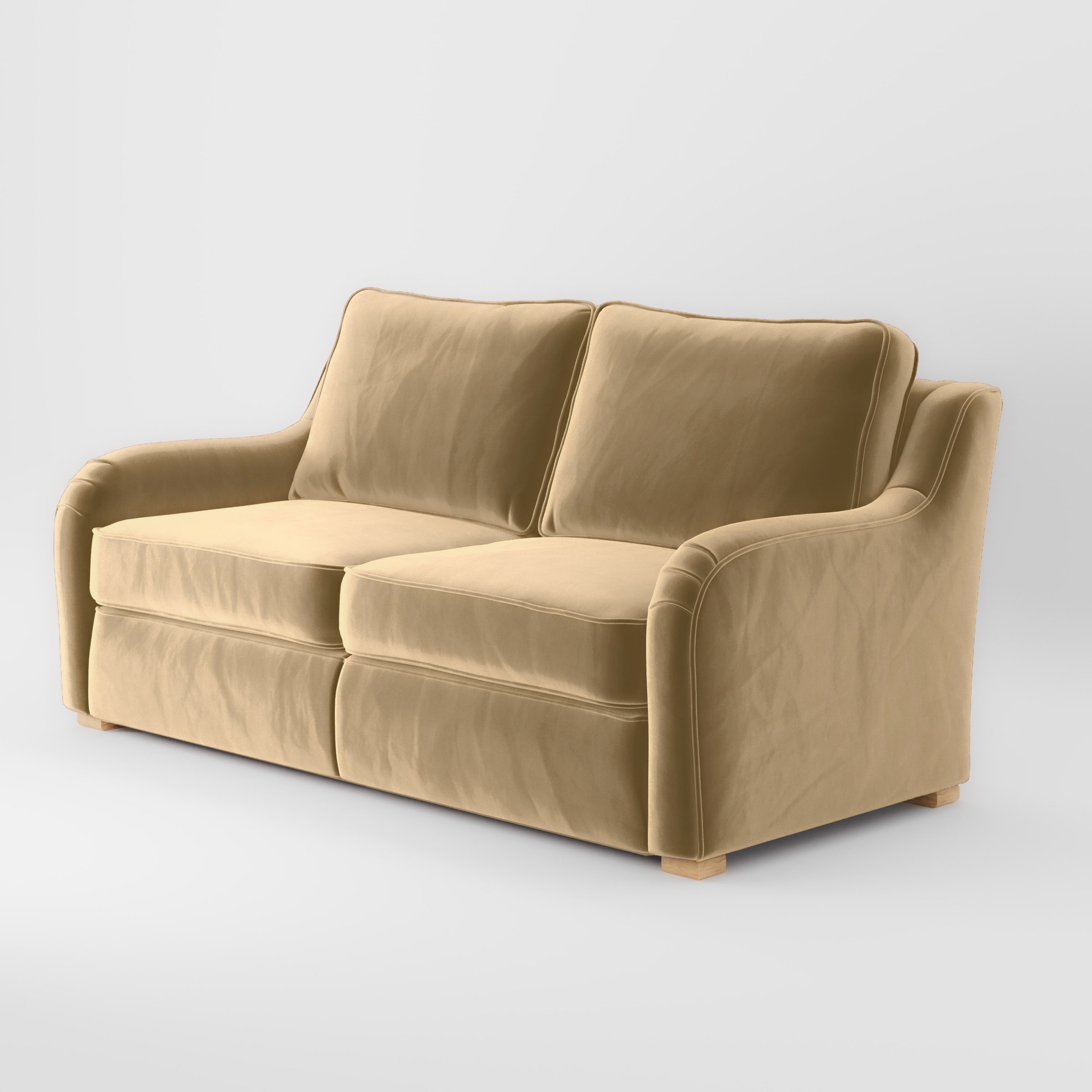 Diagonal view of the Cashel sofa upholstered in Plush EasyClean Velvet in Cafe.