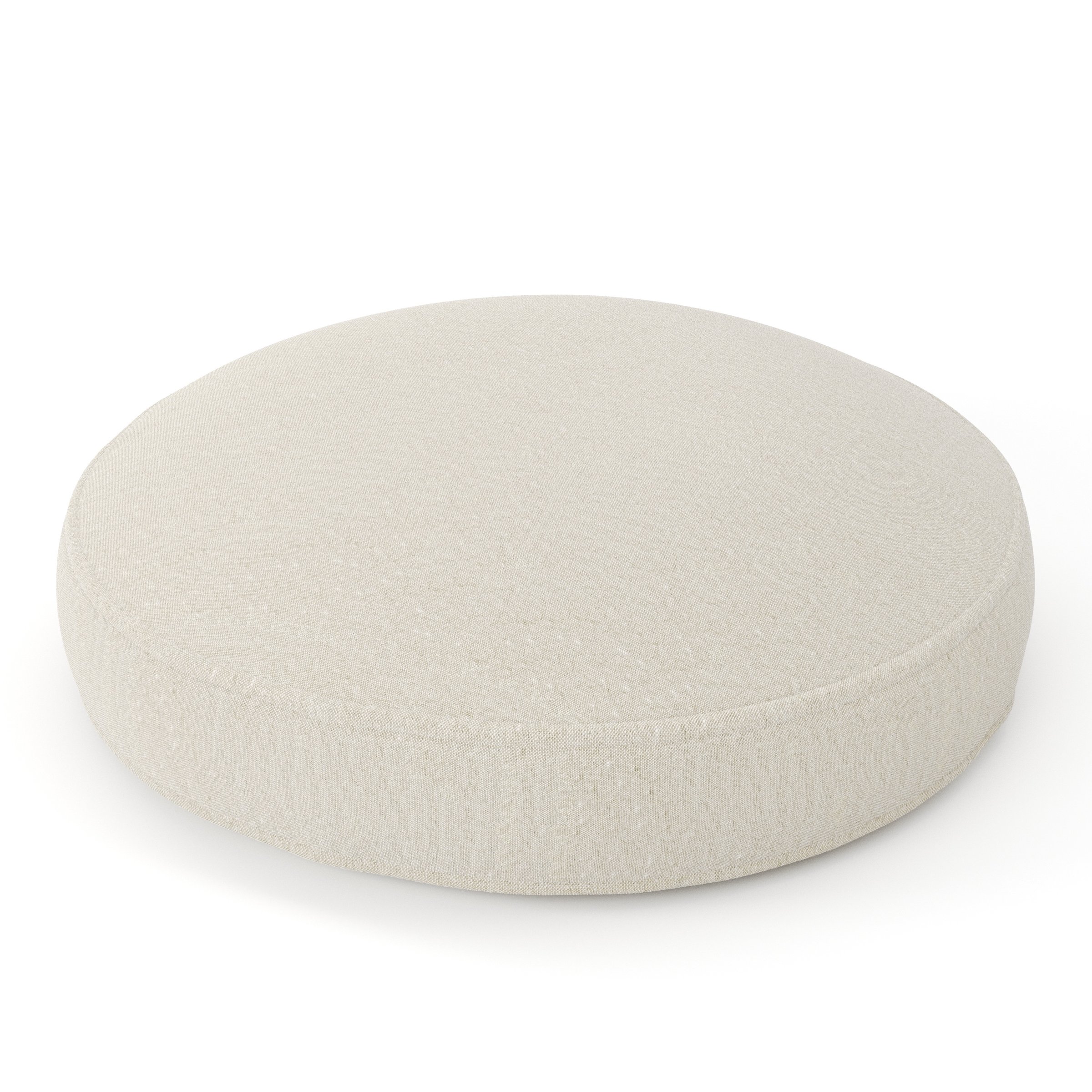 Orbit cushion in Alderney Linen Oatmeal, round simple cushion with border and piping in natural oatmeal linen, size 60cm x 8.75cm