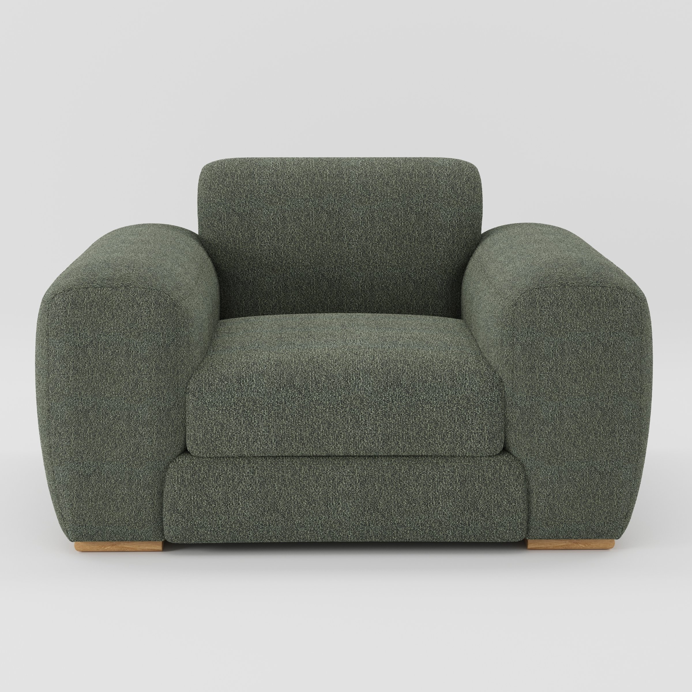Darwell armchair in Kilda Boucle Moss shown front-on against a neutral studio backdrop.