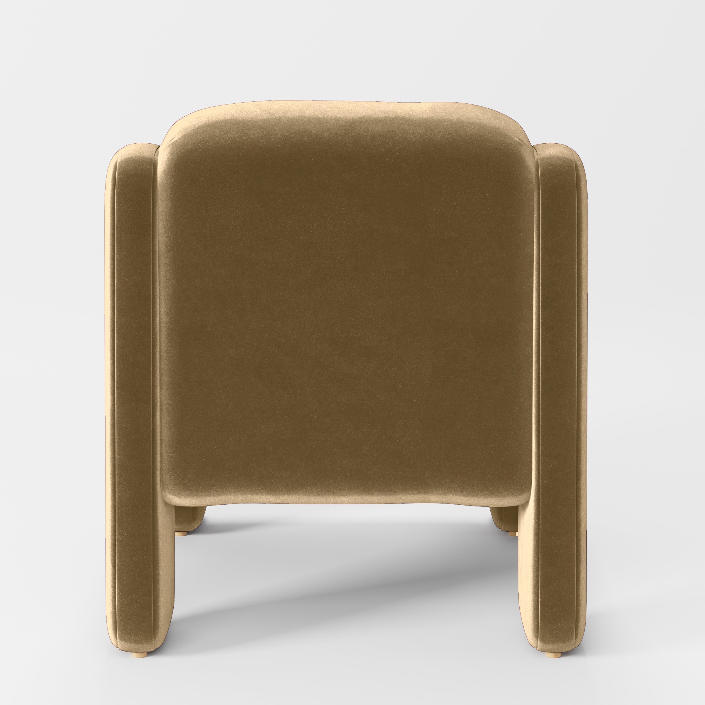 Rear view of the Inny armchair upholstered in Plush EasyClean Velvet in Cafe.