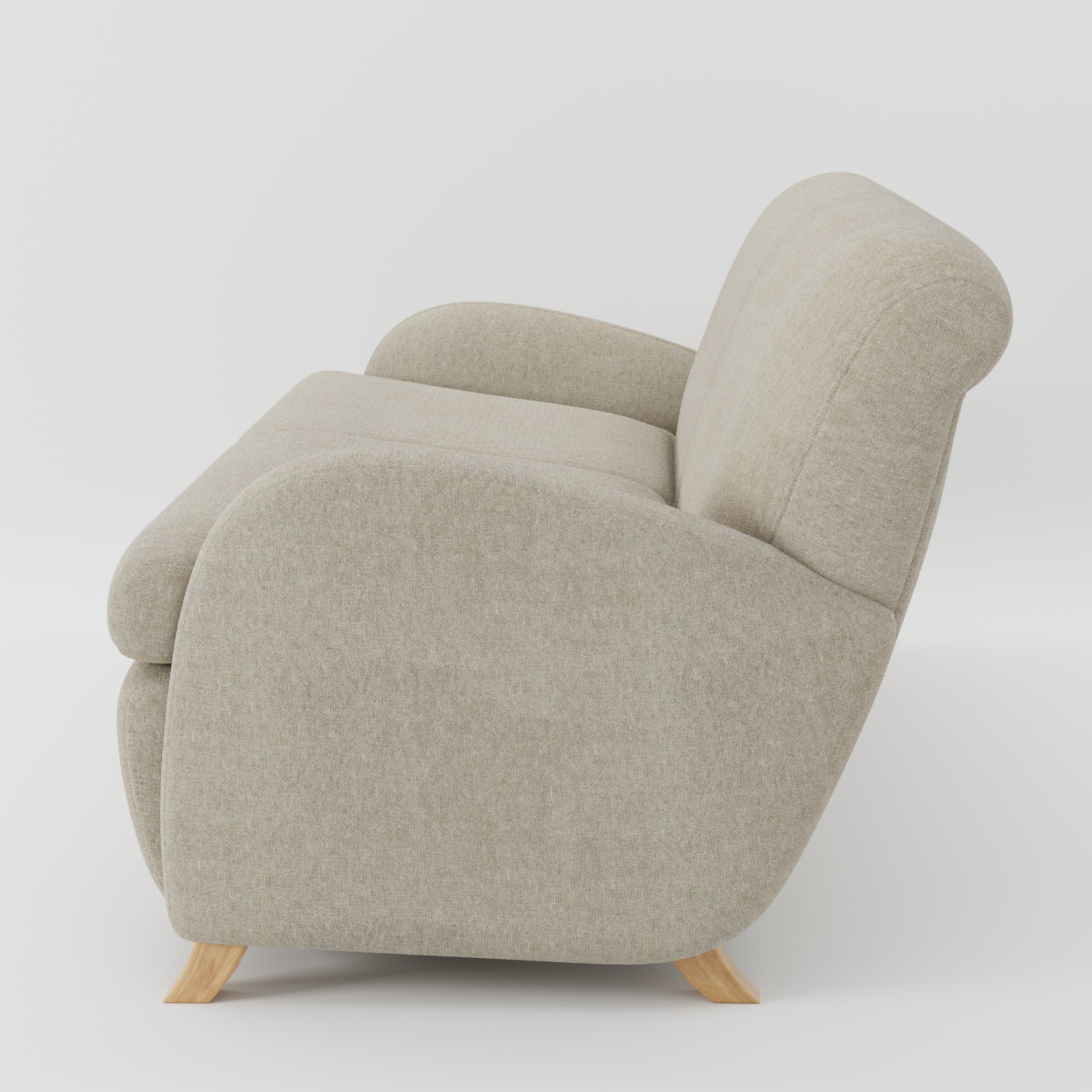 Rye sofa in Alderney Linen Oatmeal shown in side profile displaying proportions and overall silhouette.