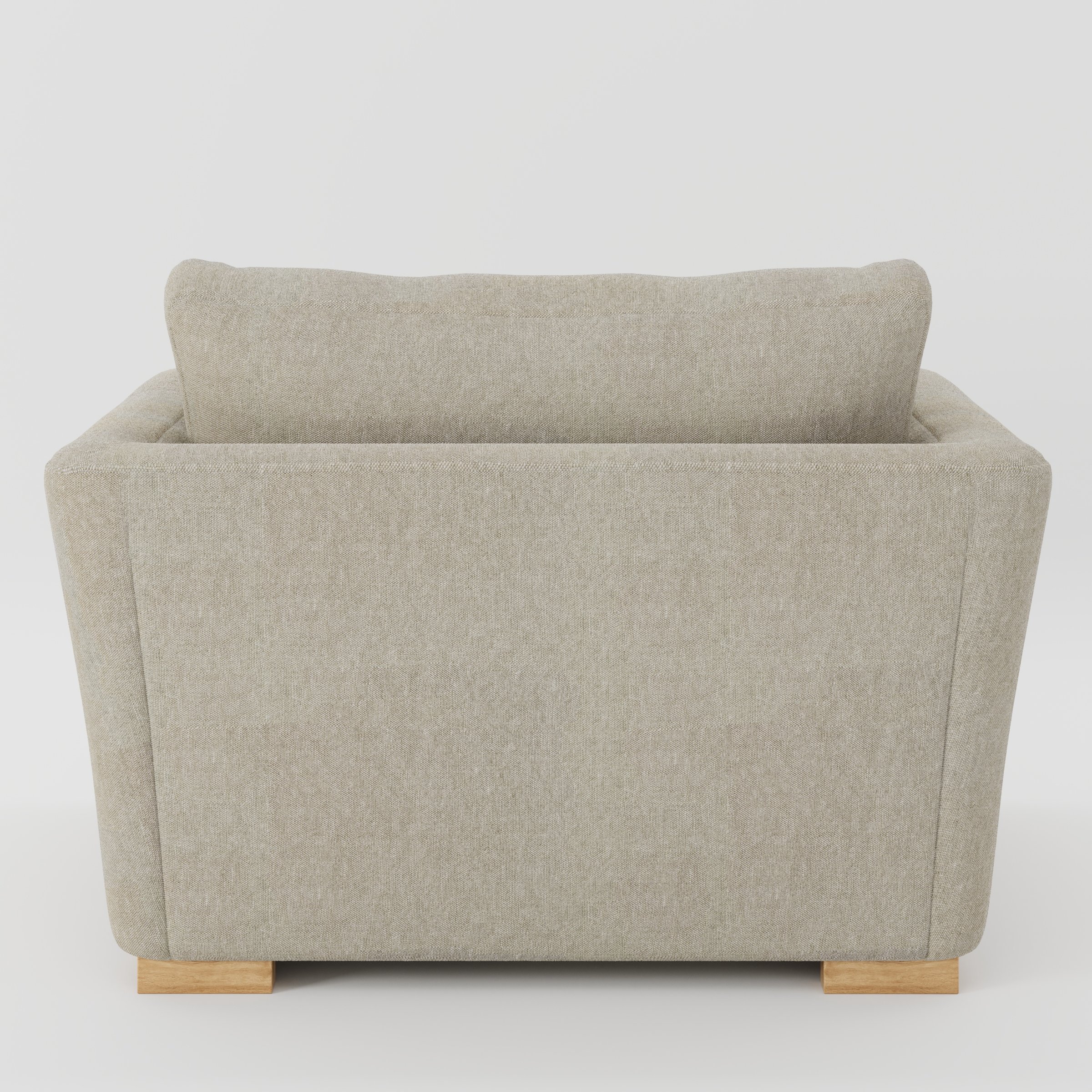 Stowe armchair in Alderney Linen Oatmeal shown from the rear highlighting backrest shape and upholstery finish.