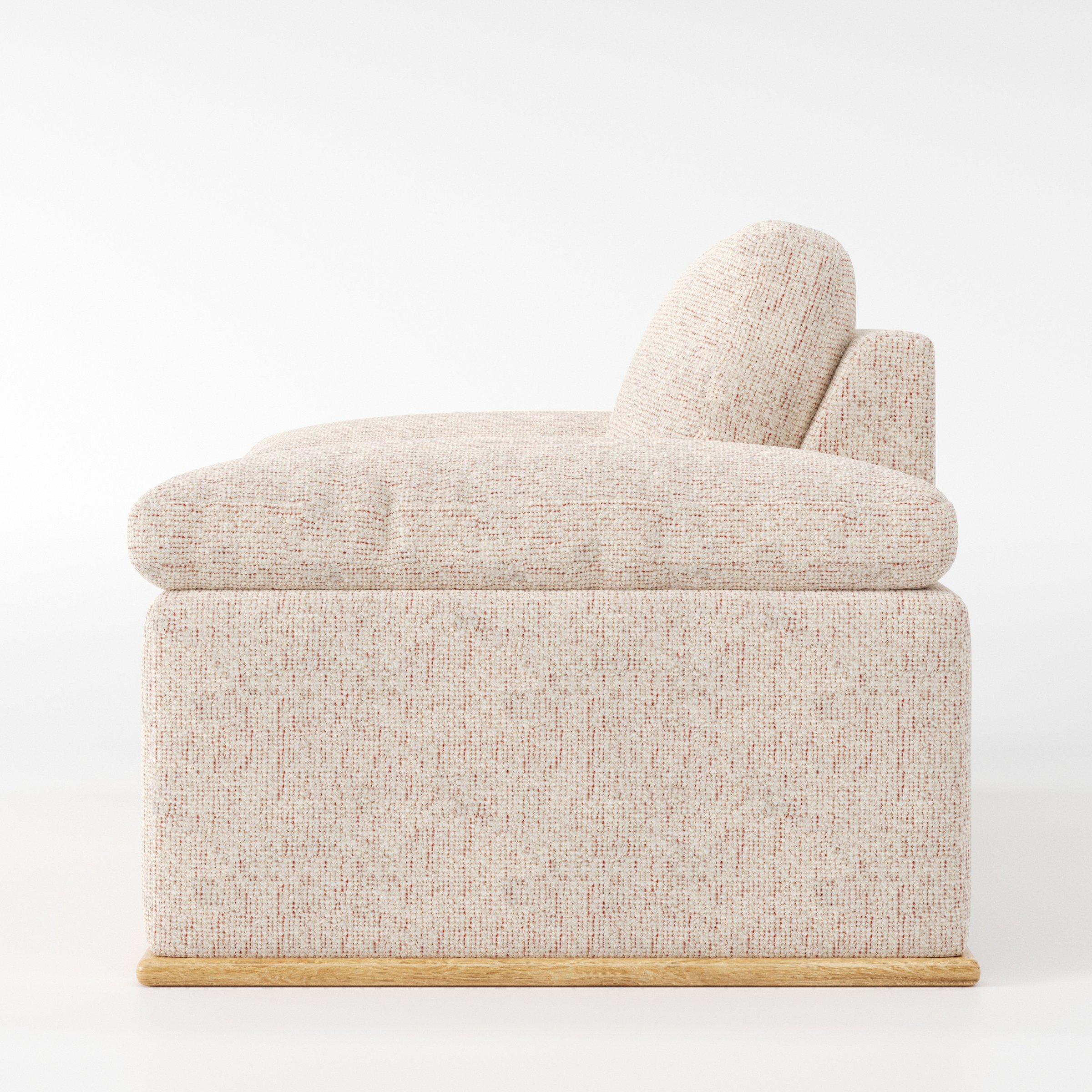 Cusher armchair in Orsay Boucle Cream and Copper shown in side profile displaying proportions and overall silhouette.