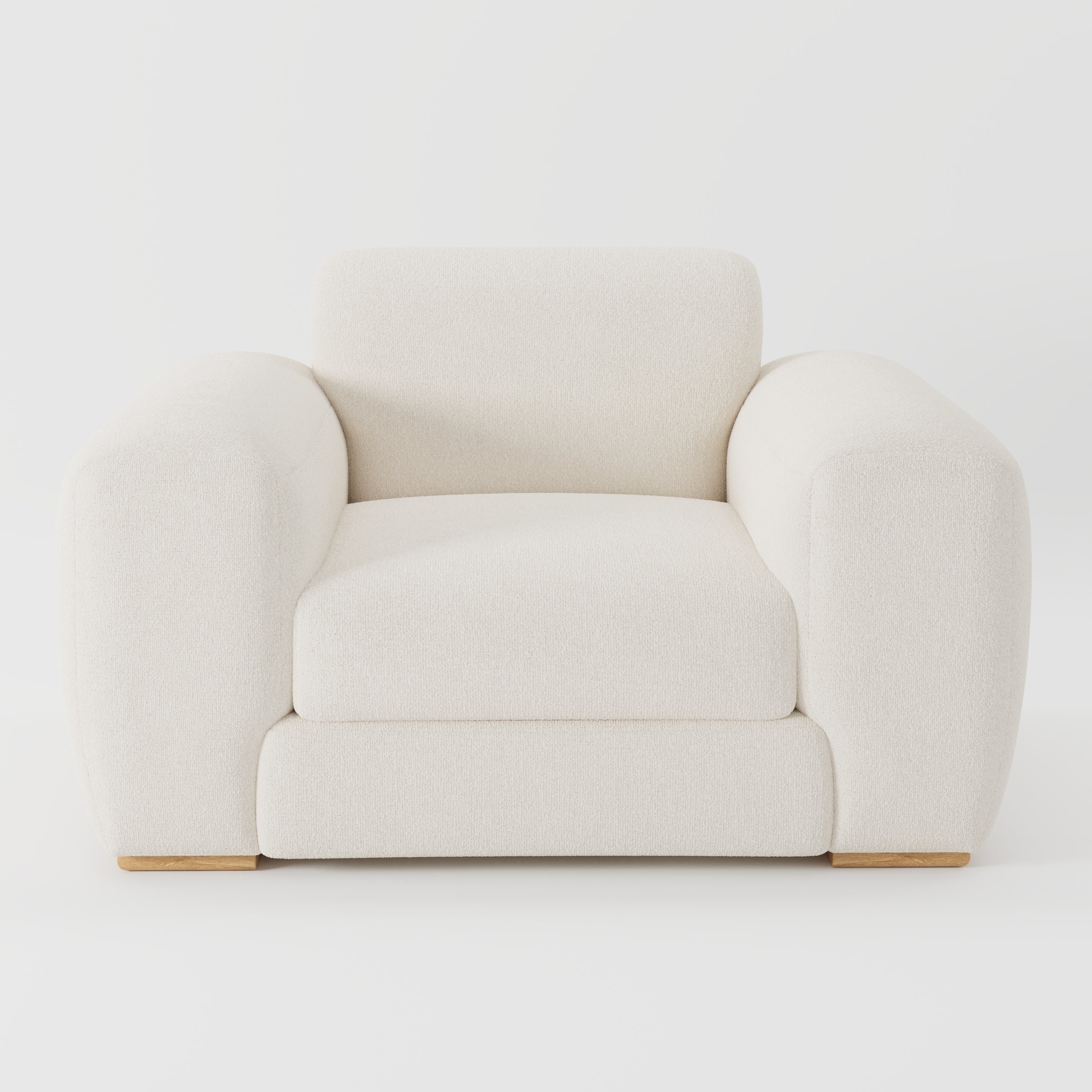 Darwell armchair in Kilda Boucle Cream shown front-on against a neutral studio backdrop.