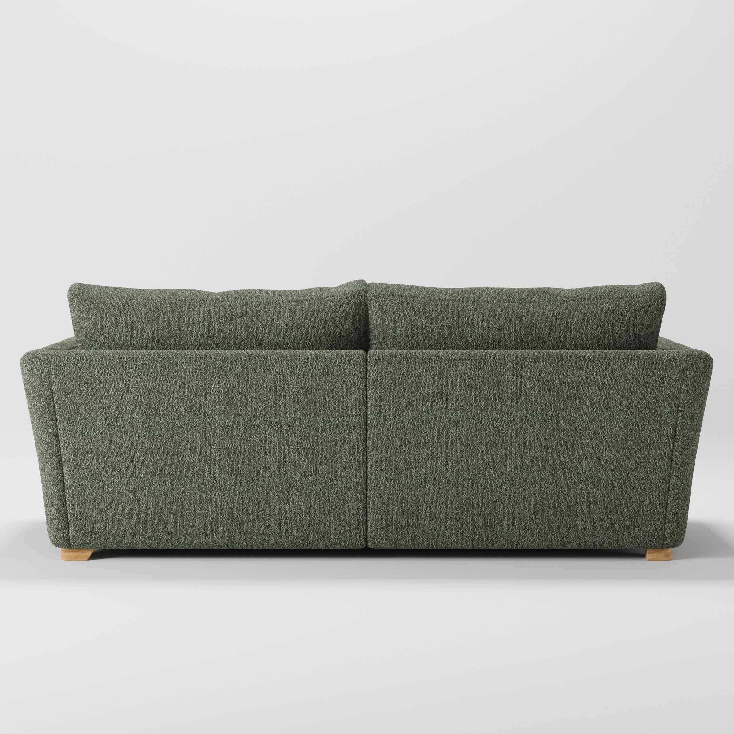 Stowe sofa in Kilda Boucle Moss shown from the rear highlighting back cushions and upholstery finish.