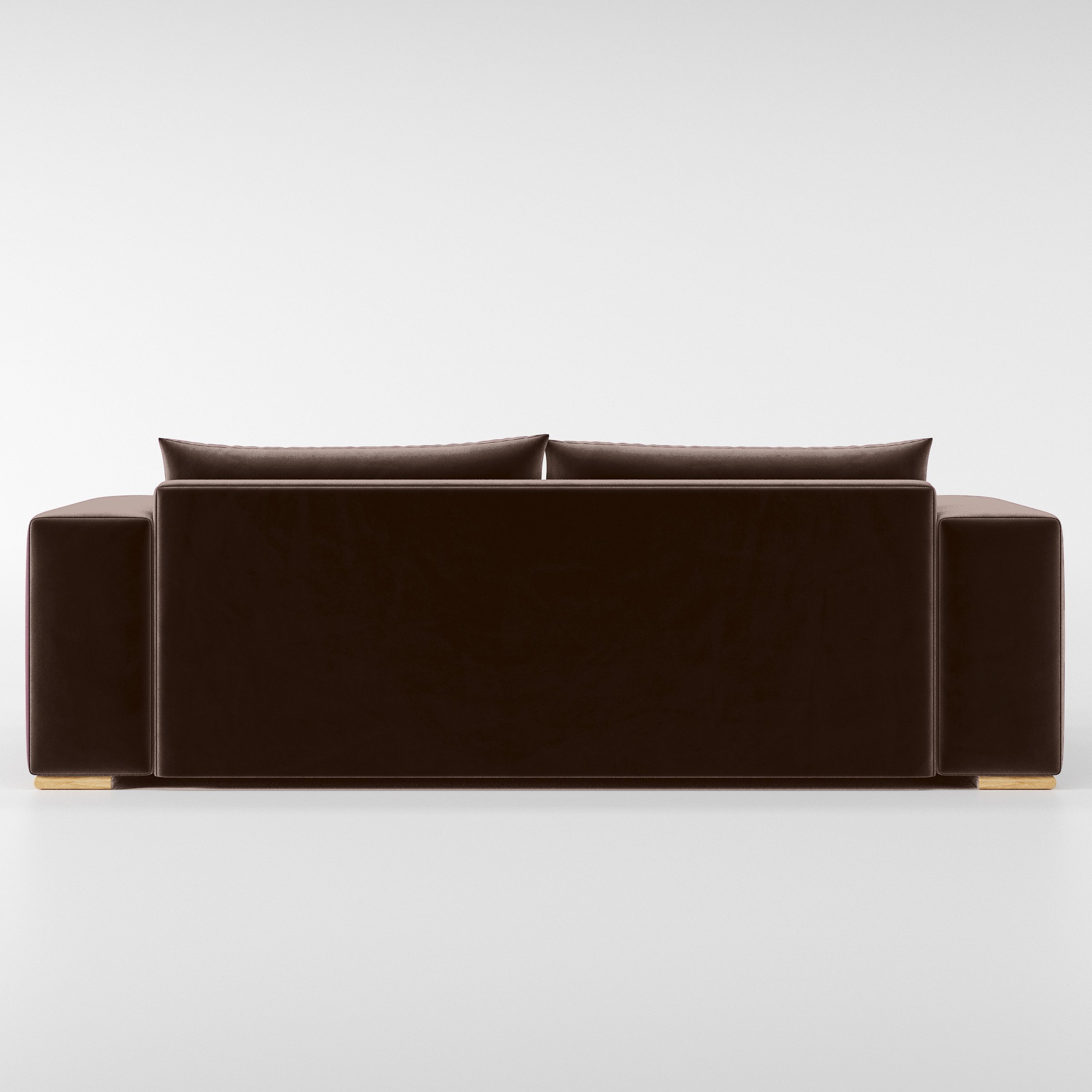 Rear view of the Fane sofa upholstered in Plush EasyClean Velvet in Mole.