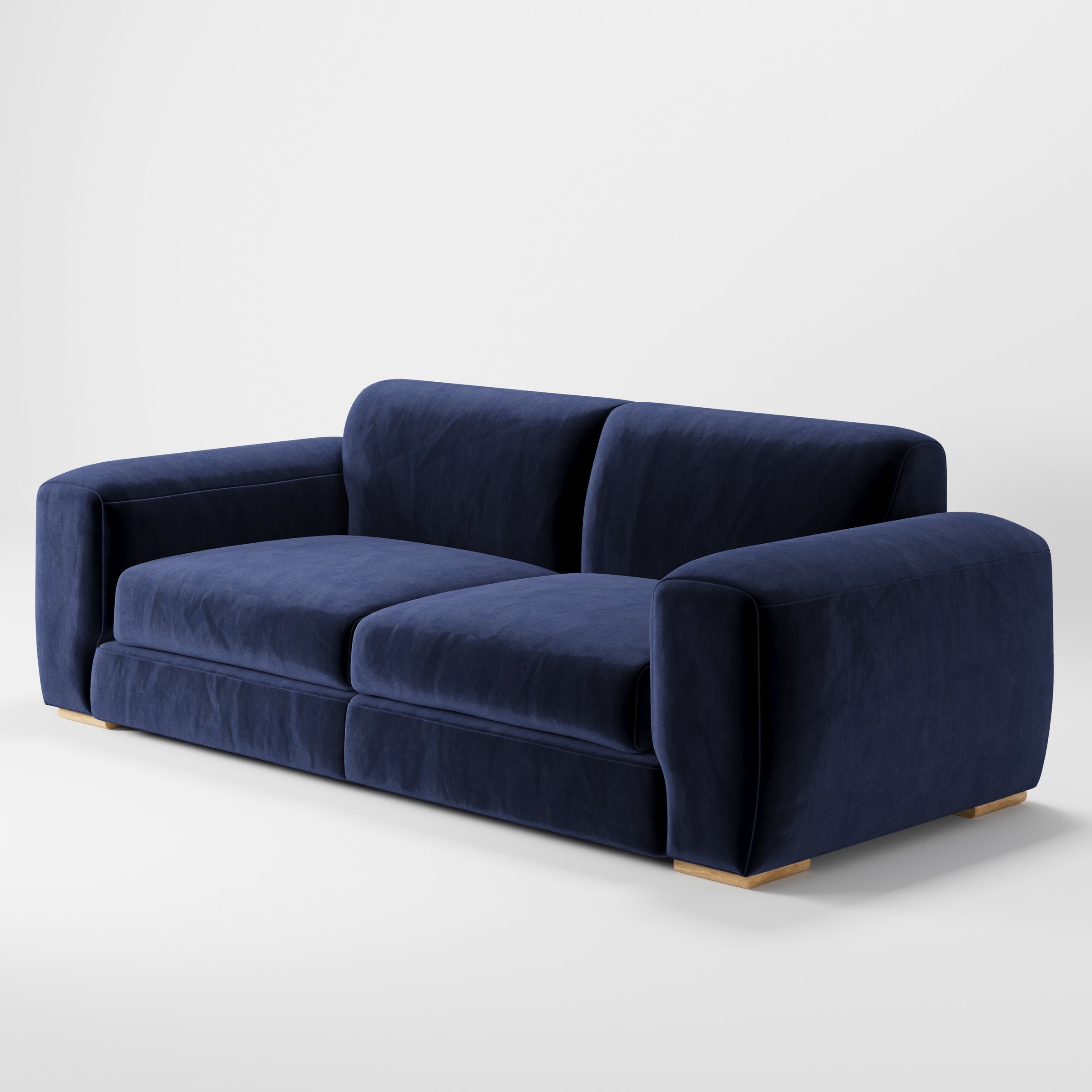 Darwell sofa in Noss Velvet Navy shown at a diagonal angle highlighting arm profile and seat depth.