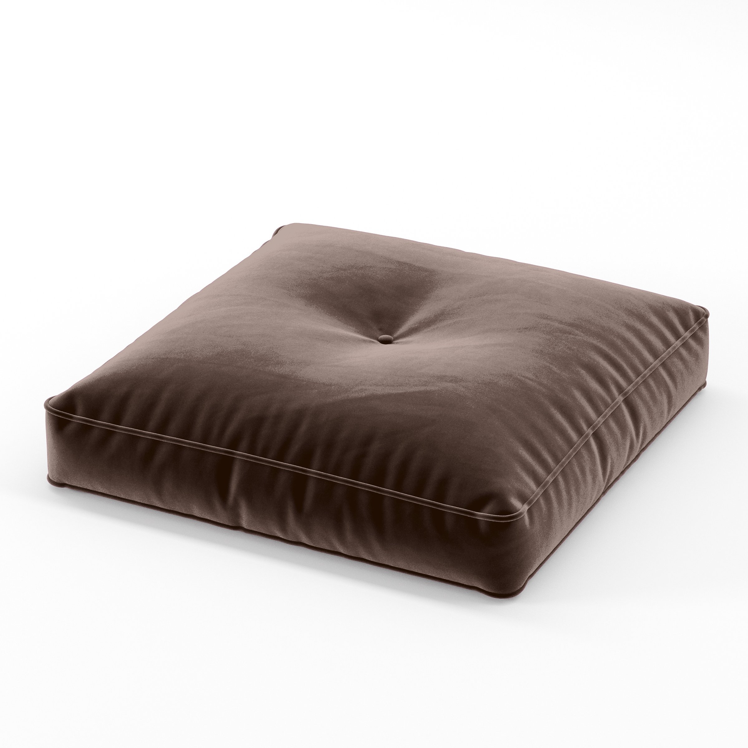 Base Cushion square tufted cushion with piping upholstered in Plush EasyClean Velvet in Mole, size 60cm x 60cm x 8.75cm.
