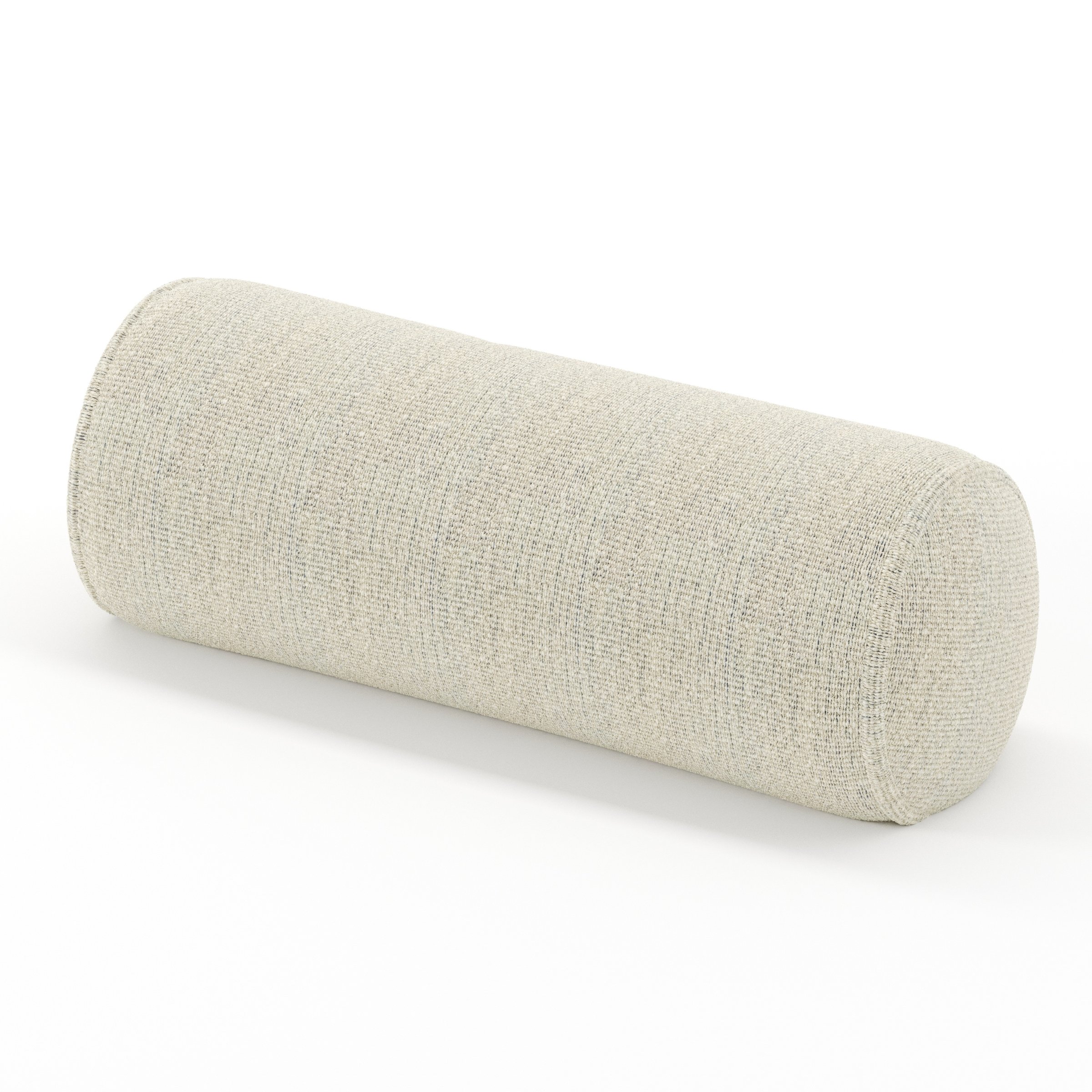 Ledger cushion in Orsay Boucle Cream and Marine, cylindrical bolster cushion in textured boucle with cream and deep blue tones, size 20cm x 56cm
