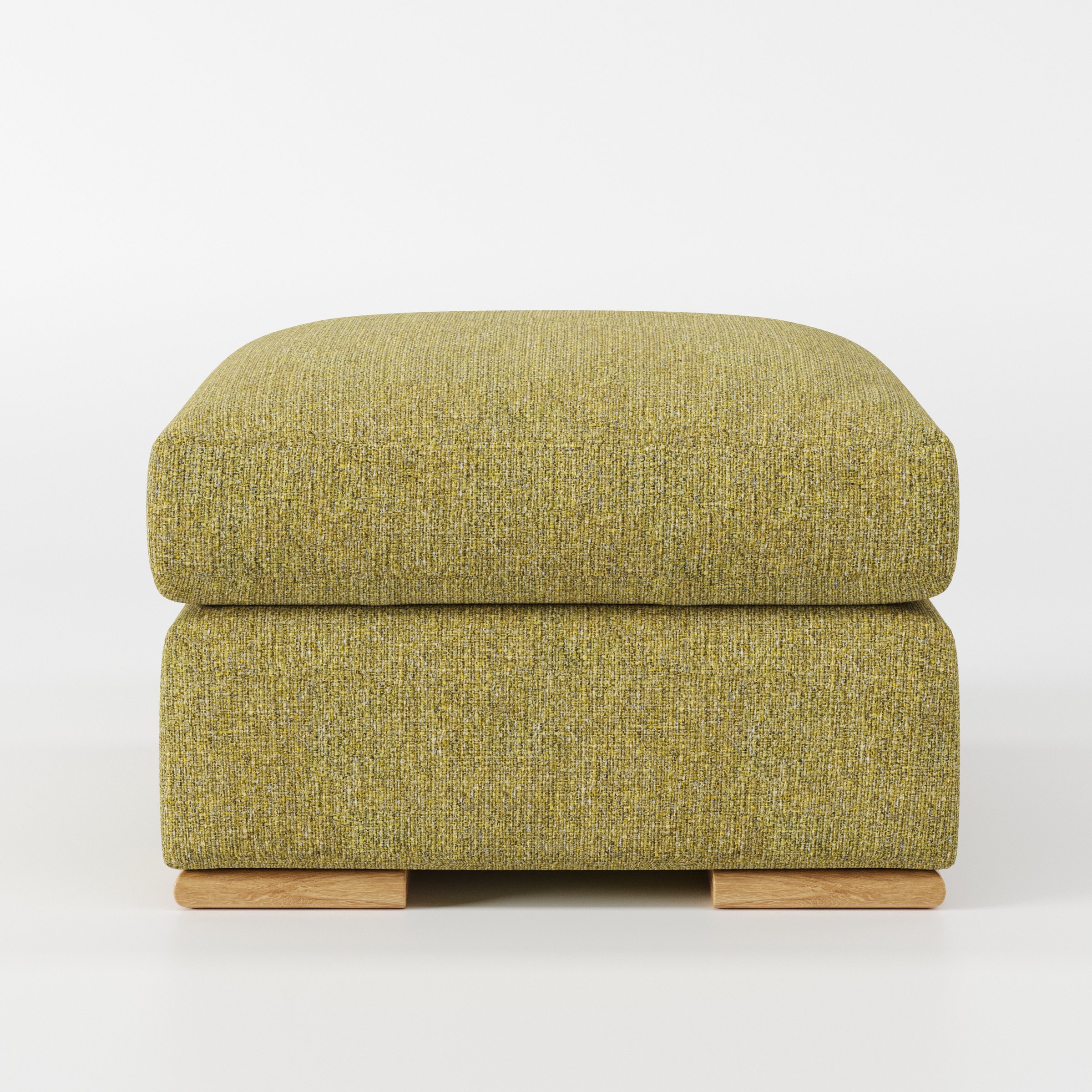 Moy footstool in Heyling Tweed Sencha shown front-on against a neutral studio backdrop.