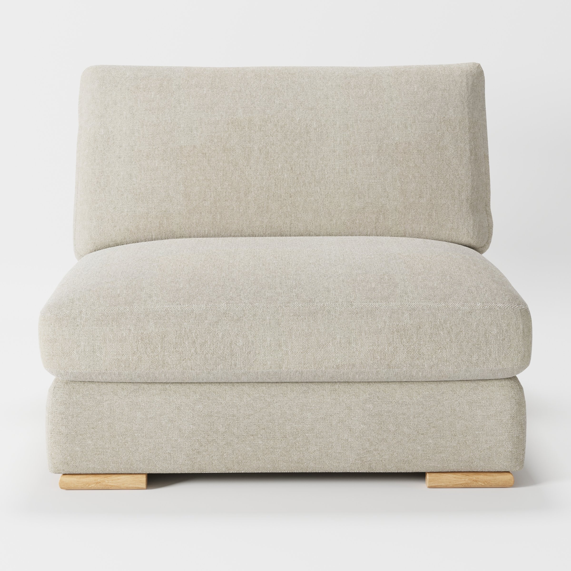 Olton single sofa unit in Alderney Linen Oatmeal shown from the front with a deep seat cushion, separate back cushion and visible timber feet.