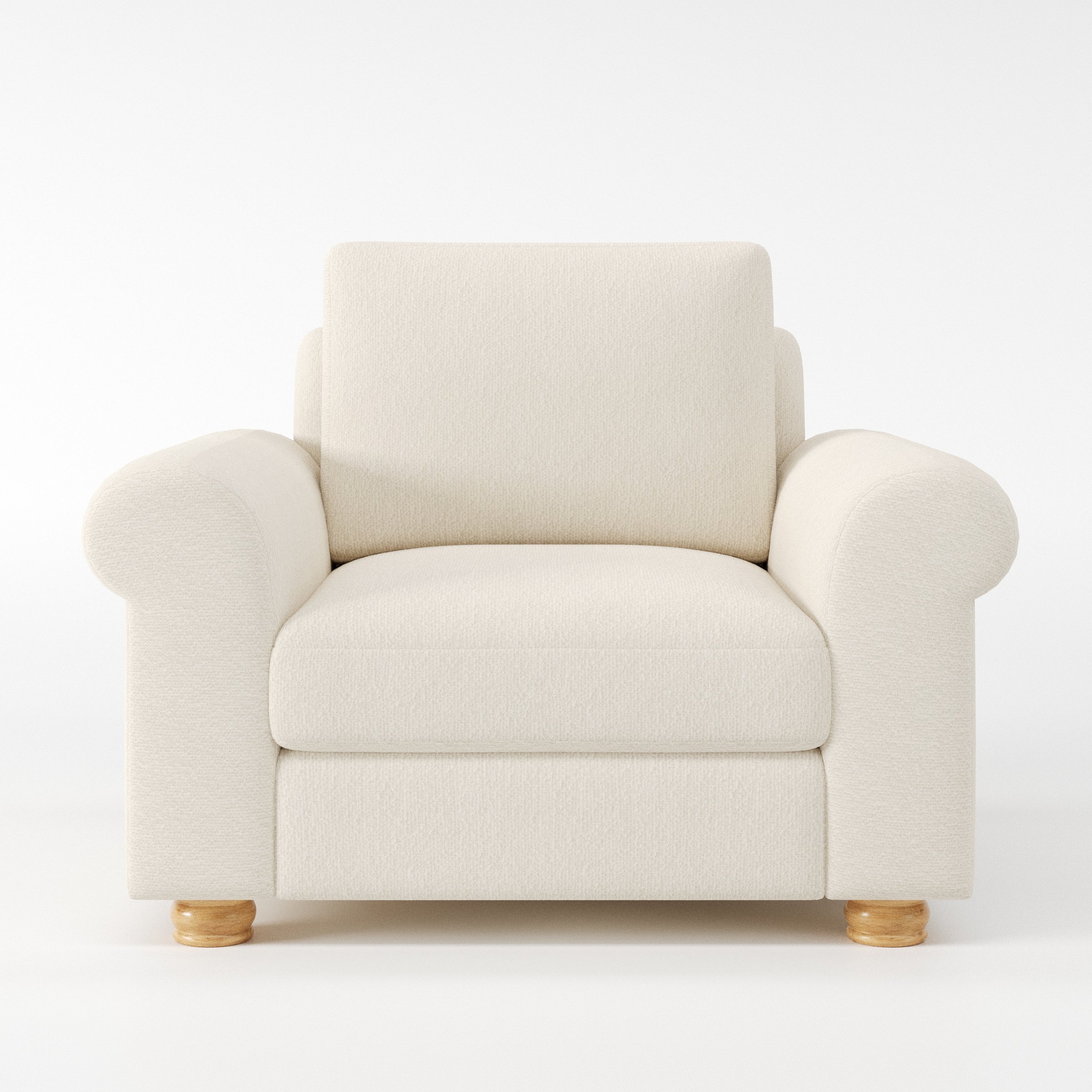 Anna Lee armchair in Kilda Boucle Cream shown front-on against a neutral studio backdrop.