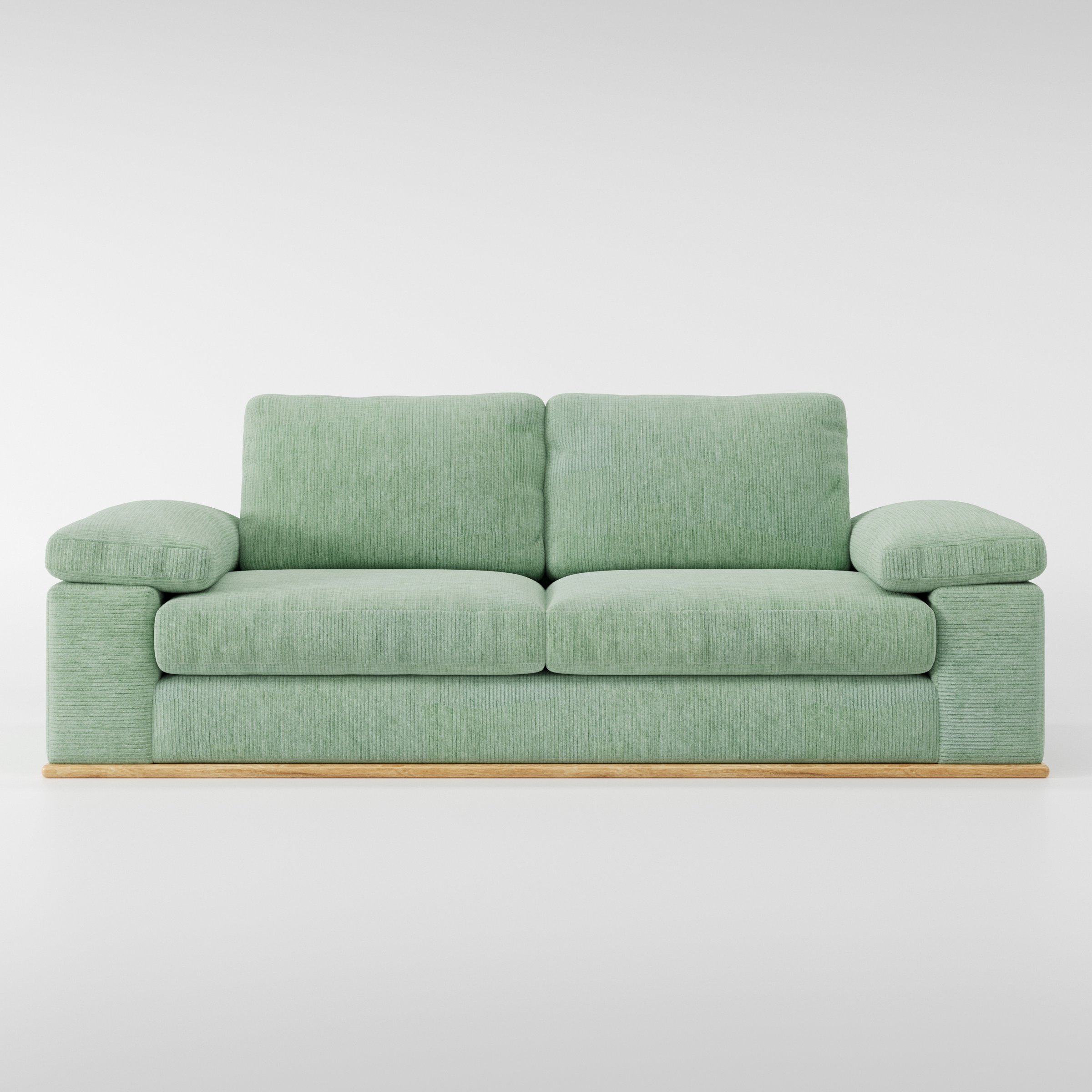 Cusher sofa in Caldey Velvet Corduroy Eucalyptus shown front-on against a neutral studio backdrop.