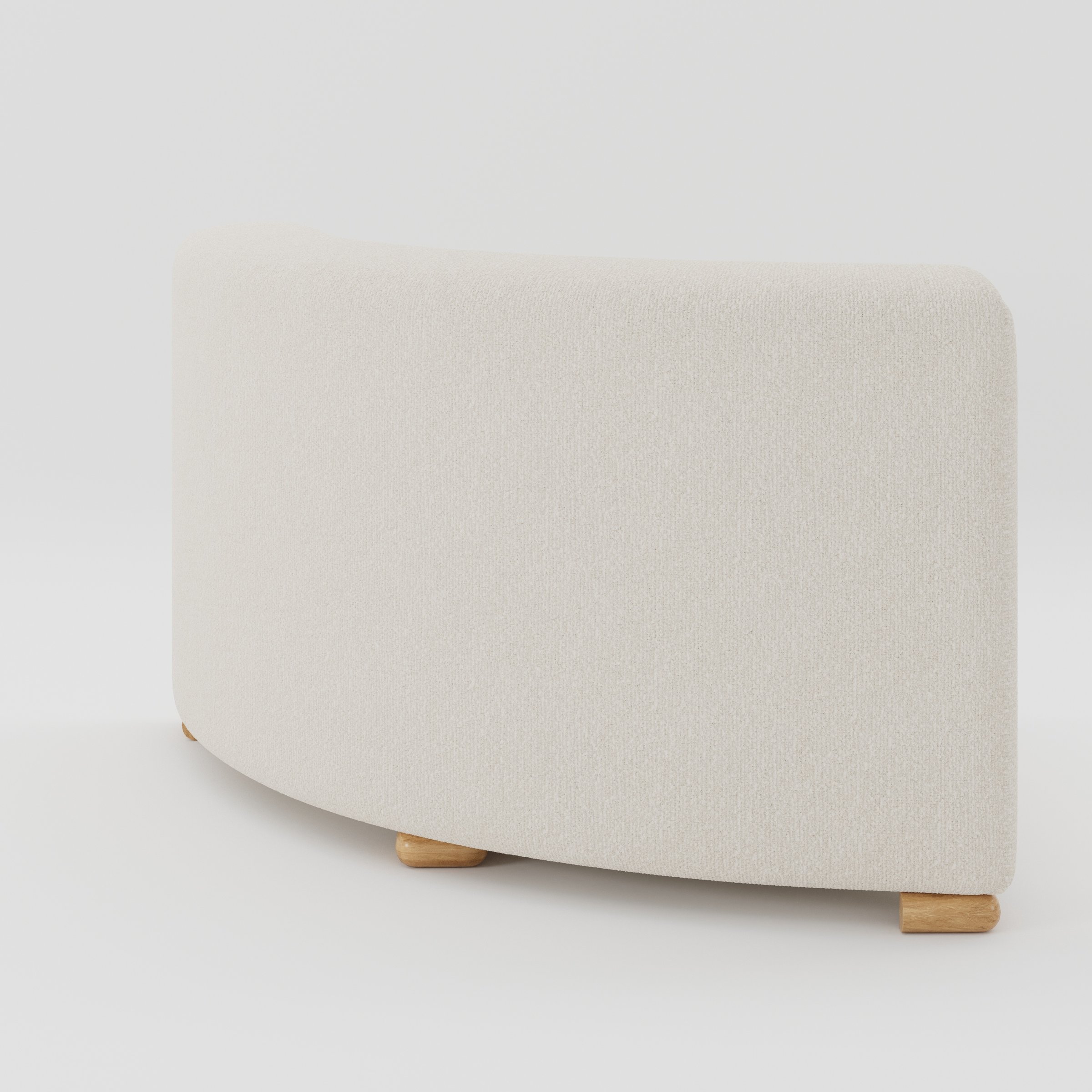 Tay corner sofa unit in Kilda Bouclé Cream shown from the back with a smooth curved silhouette and timber feet.