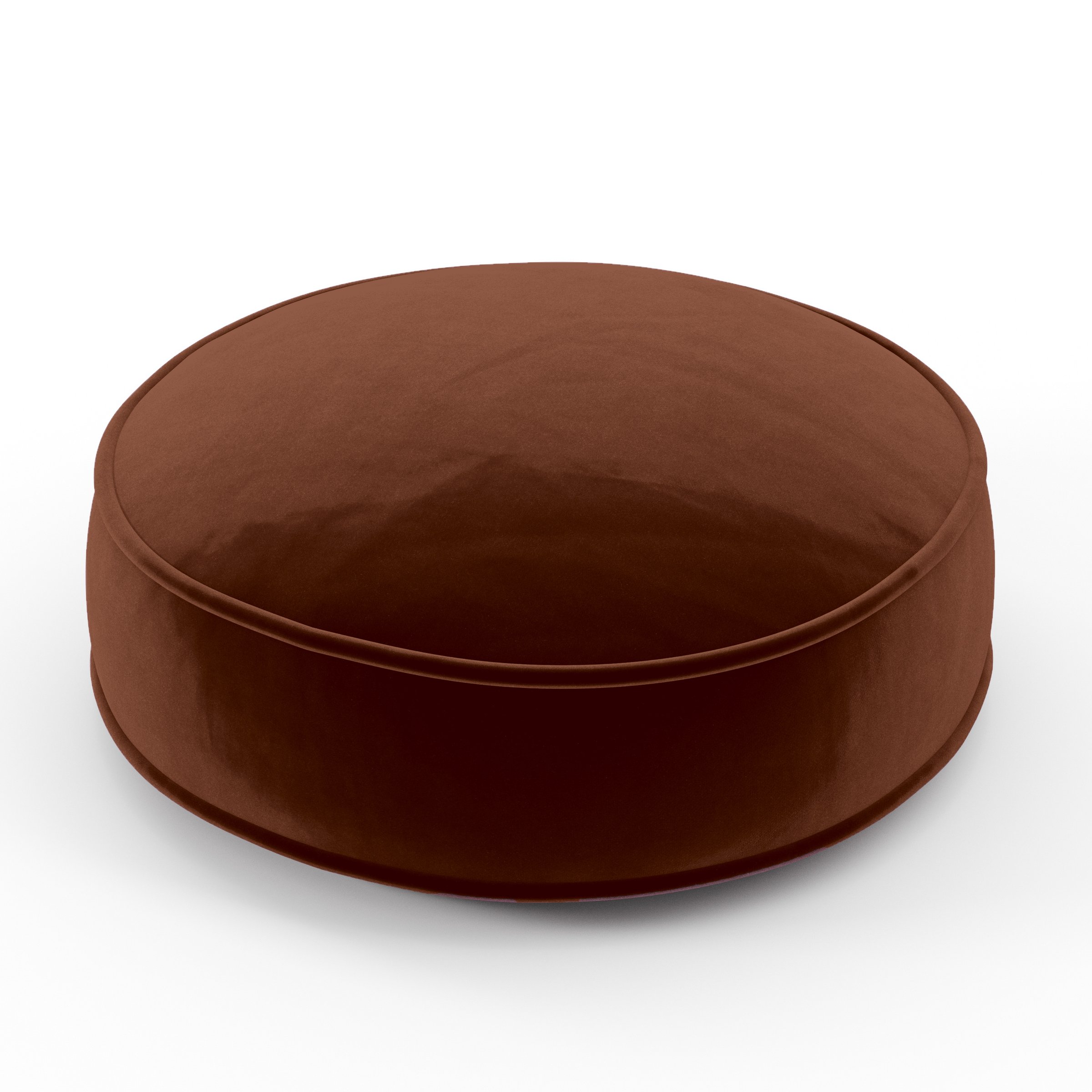 Orbit Cushion round cushion with piping upholstered in Plush EasyClean Velvet in Maple, size 40cm x 8.75cm.