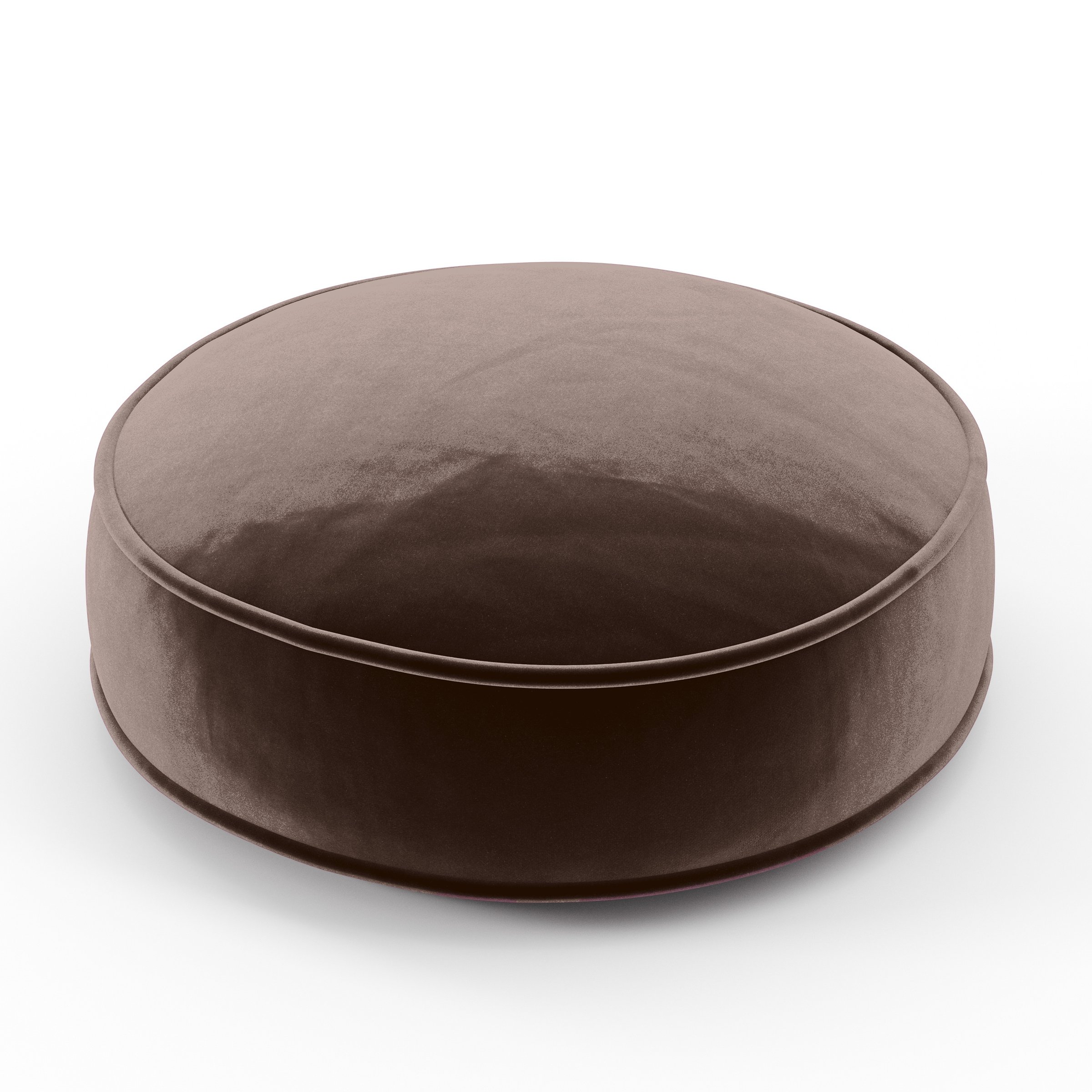 Orbit Cushion round cushion with piping upholstered in Plush EasyClean Velvet in Mole, size 40cm x 8.75cm.