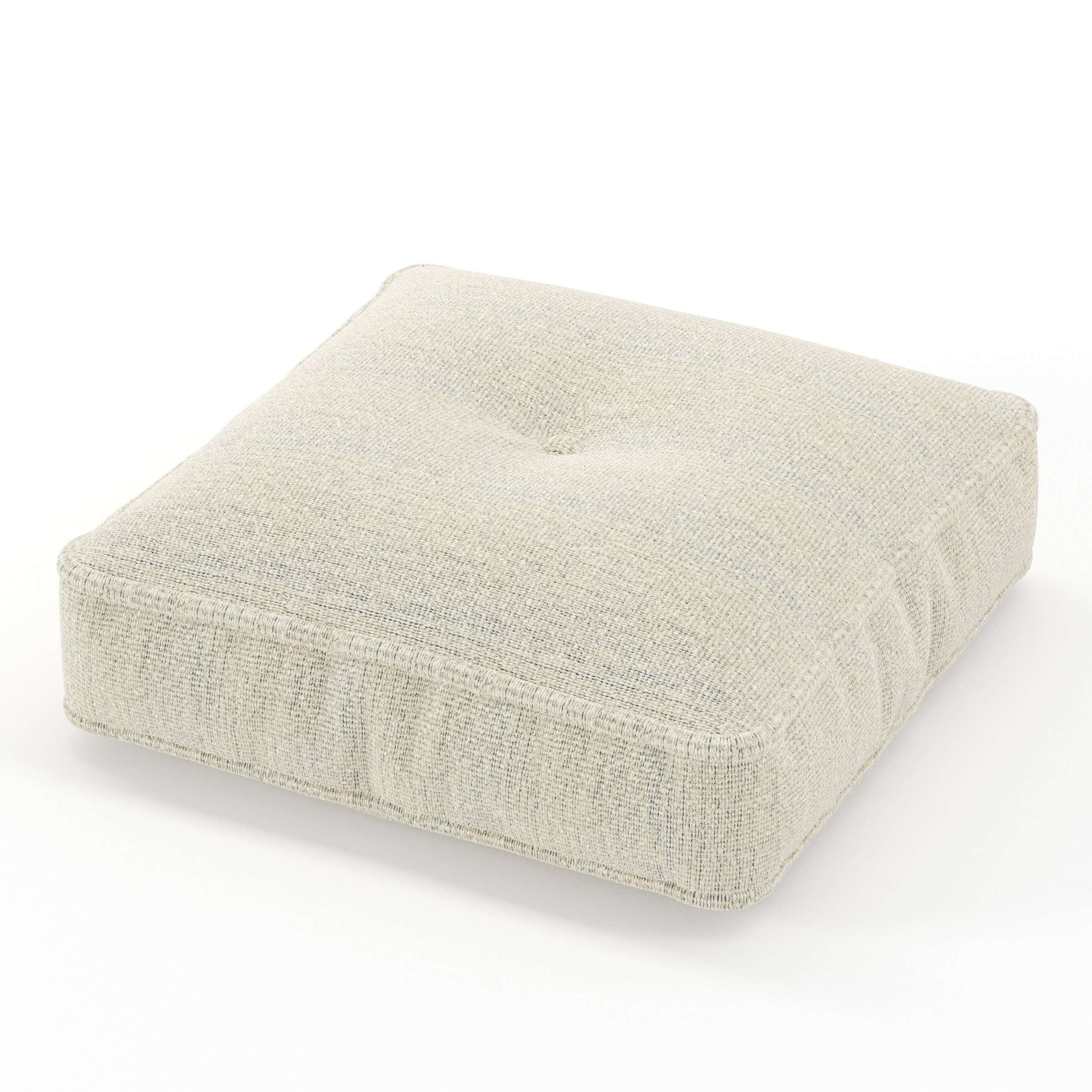 Base cushion in Orsay Boucle Cream and Marine, square tufted cushion with border and piping in textured boucle with cream and deep blue tones and central tuft, size 40cm x 40cm x 8.75cm