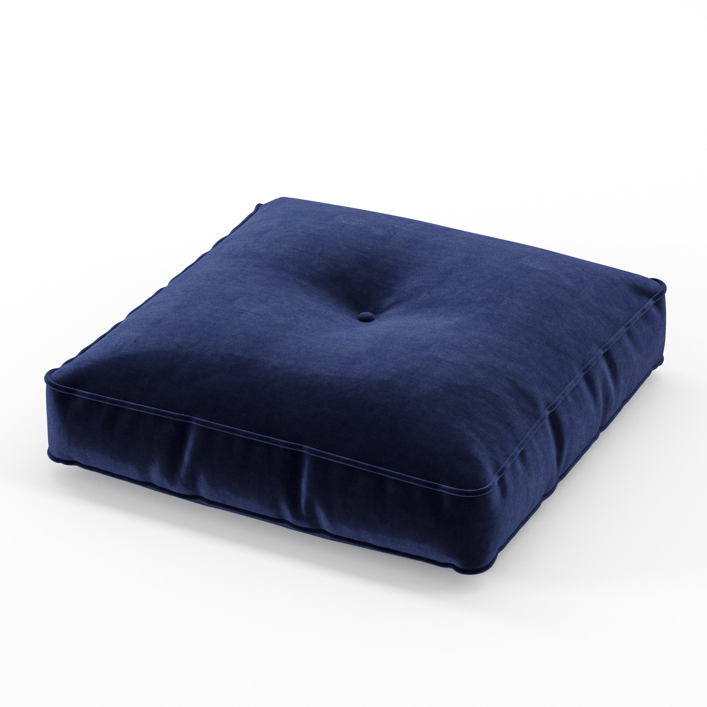 Base cushion in Noss Velvet Navy, square tufted cushion with border and piping in rich navy velvet with soft central tuft, size 50cm x 50cm x 8.75cm