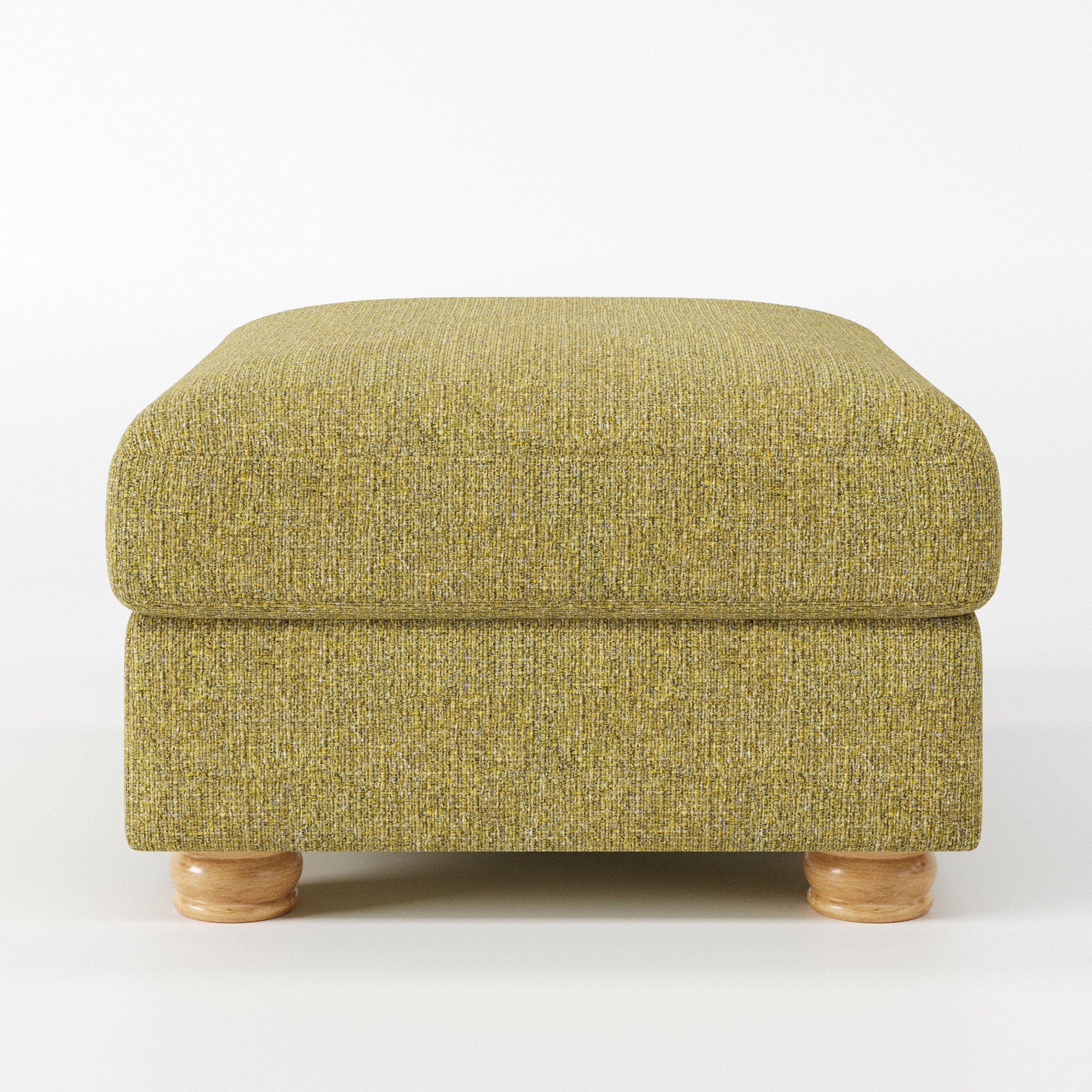 Anna Lee footstool in Heyling Tweed Sencha shown front-on against a neutral studio backdrop.
