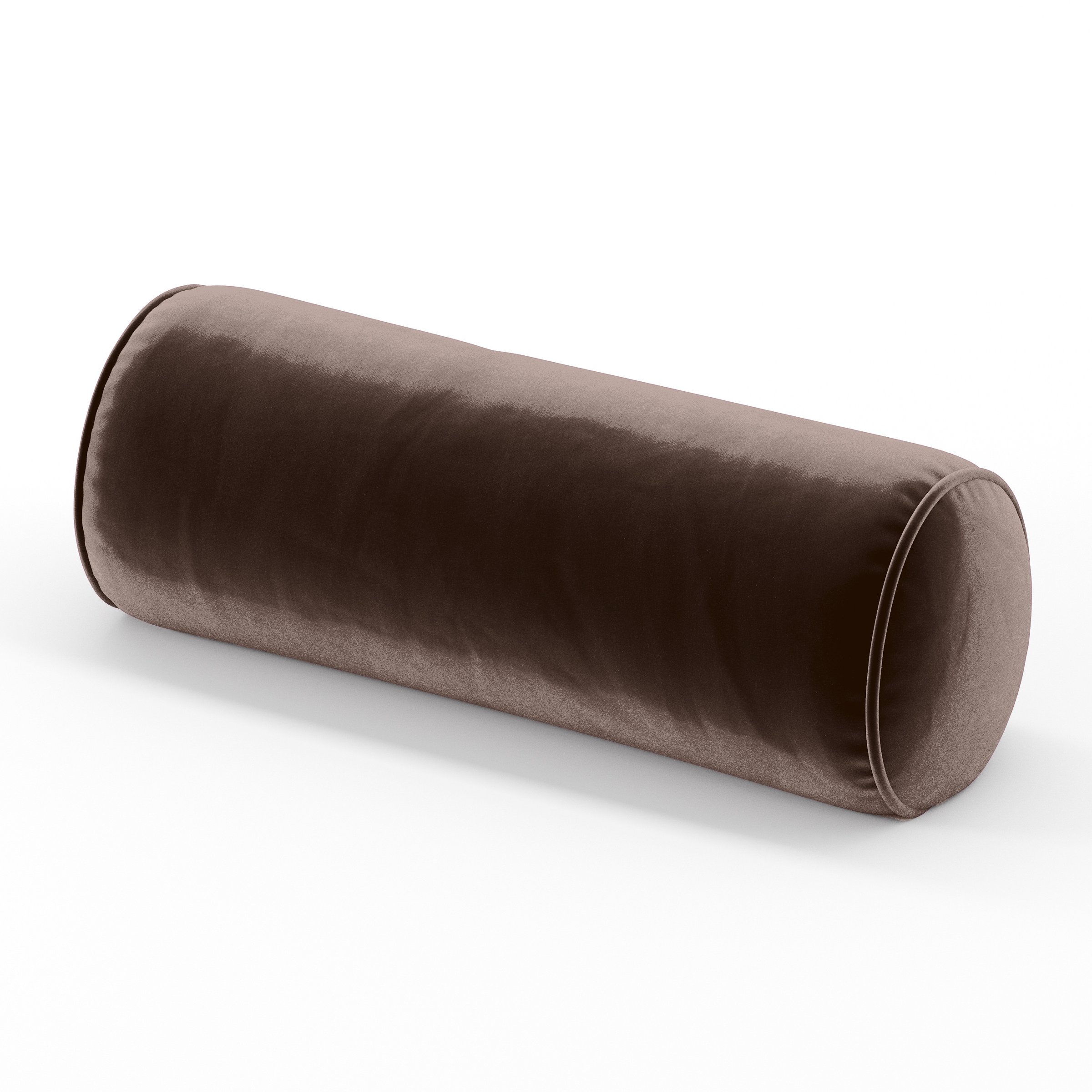 Ledger Cushion cylindrical bolster cushion with piping upholstered in Plush EasyClean Velvet in Mole, size 20cm x 56cm.