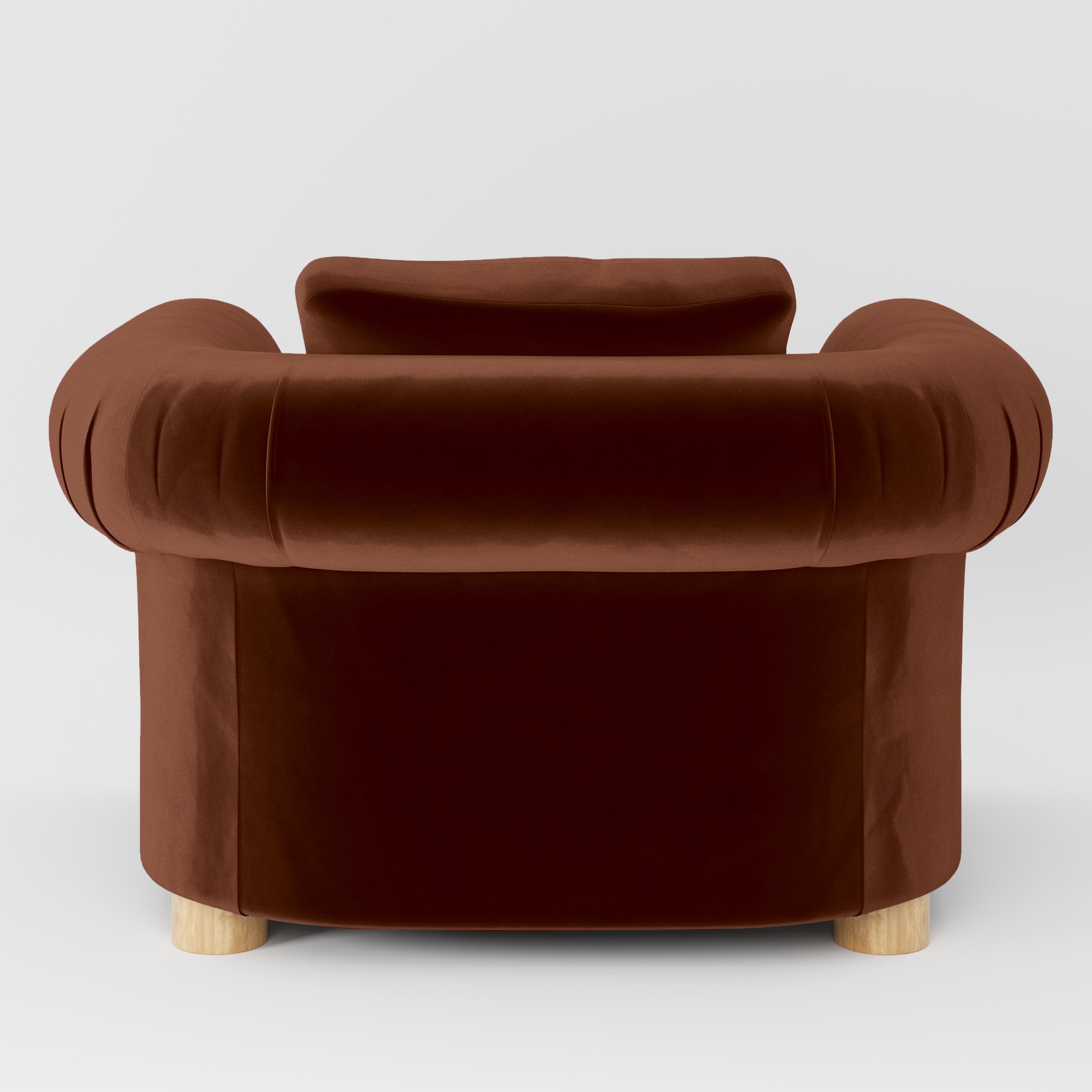 Rear view of the Windermere armchair upholstered in Plush EasyClean Velvet in Maple.