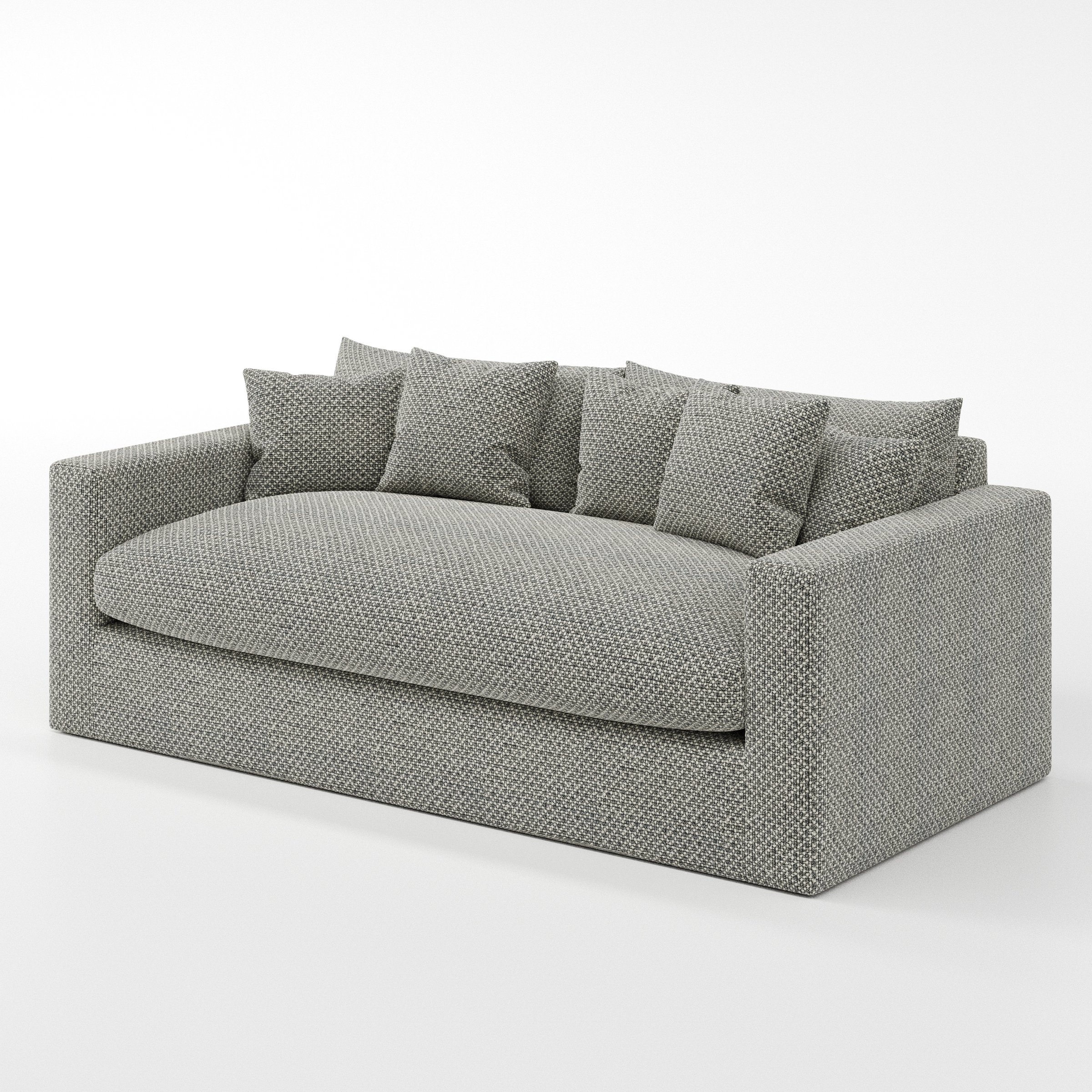 Coniston sofa in Rousay Wool Blend Tar and Chalk shown at a diagonal angle highlighting arm profile and seat depth.