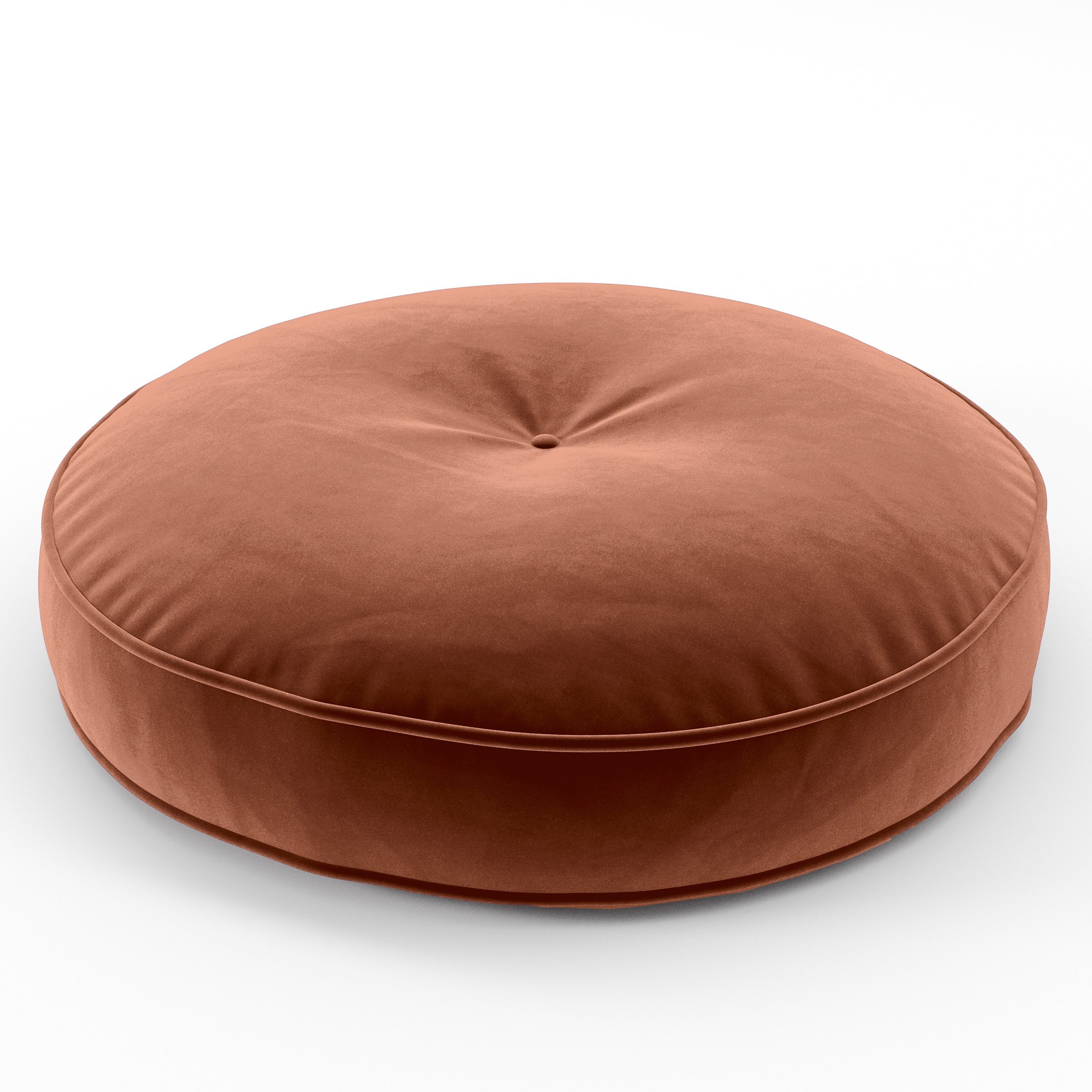 Cove Cushion round tufted cushion with piping upholstered in Plush EasyClean Velvet in Apricot, size 60cm x 8.75cm.