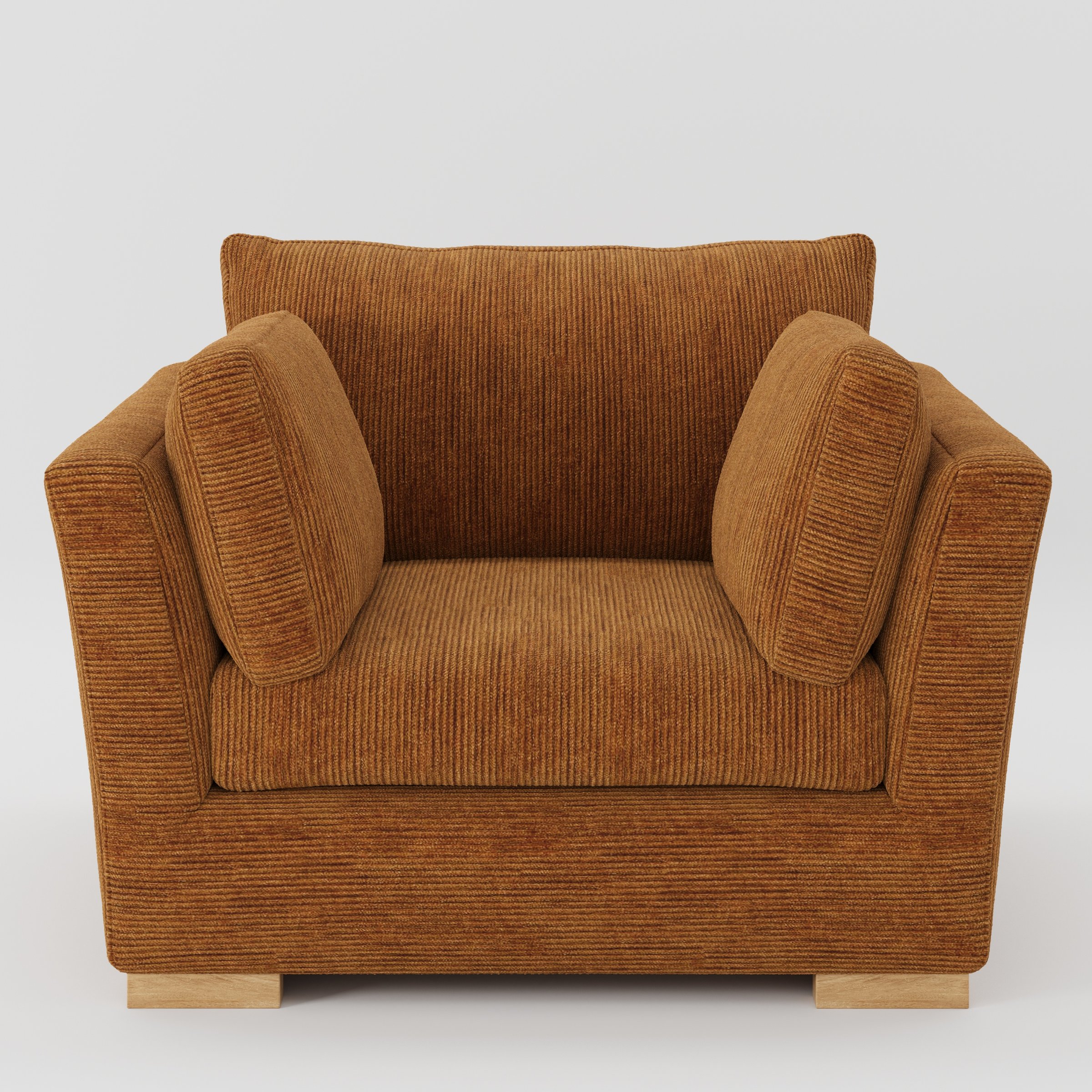 Stowe armchair in Caldey Velvet Corduroy Tobacco shown front-on against a neutral studio backdrop.