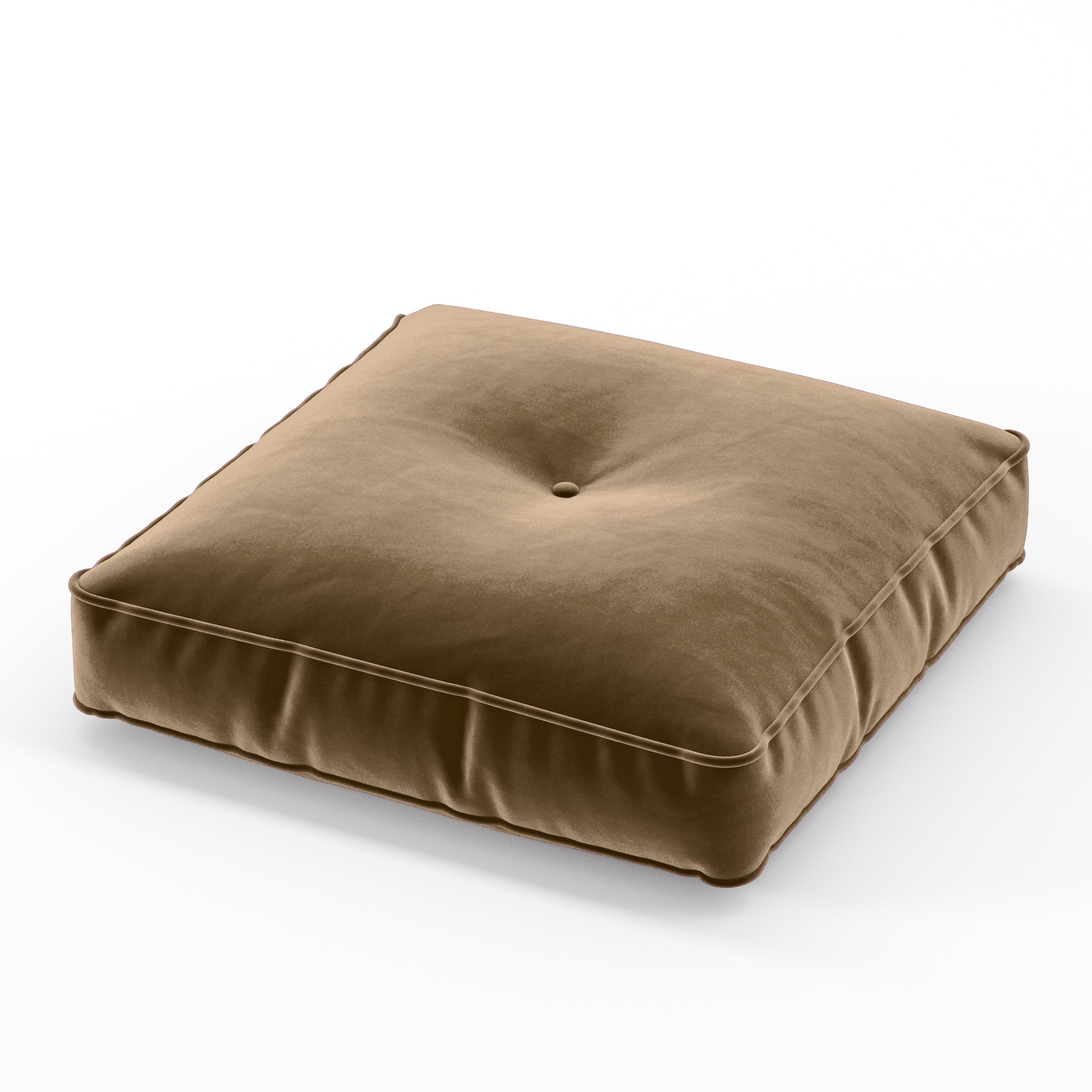 Base Cushion square tufted cushion with piping upholstered in Plush EasyClean Velvet in Caribou, size 50cm x 50cm x 8.75cm.
