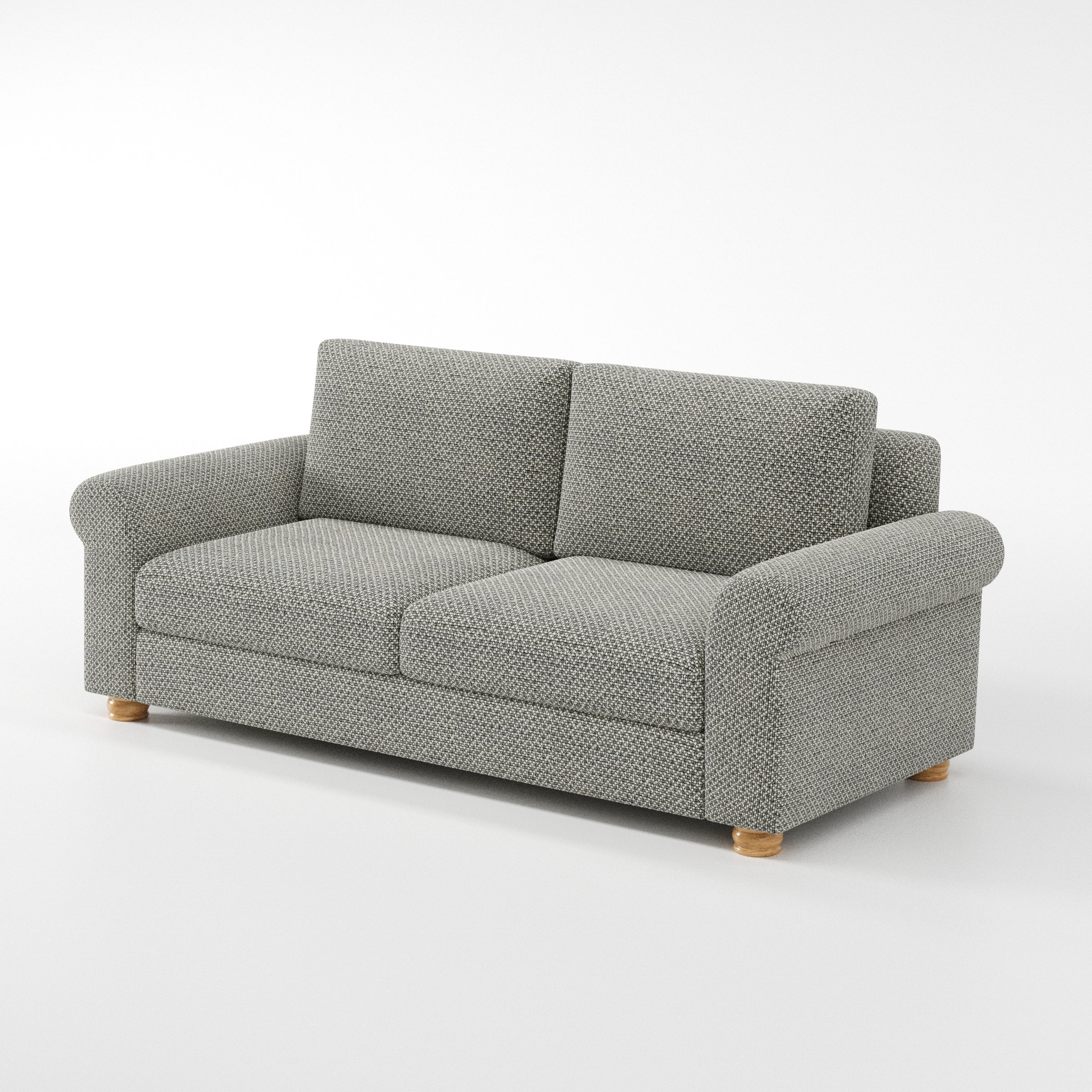 Anna Lee sofa in Rousay Wool Blend Tar and Chalk shown at a diagonal angle highlighting arm profile and seat depth.