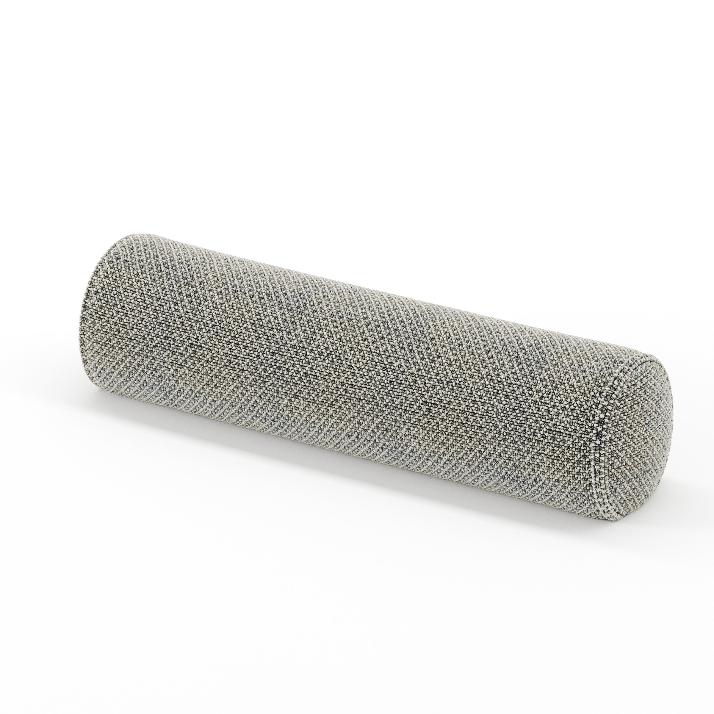 Ledger cushion in Rousay Wool Blend Tar and Chalk, cylindrical bolster cushion in speckled wool blend with dark and light contrast, size 14cm x 56cm
