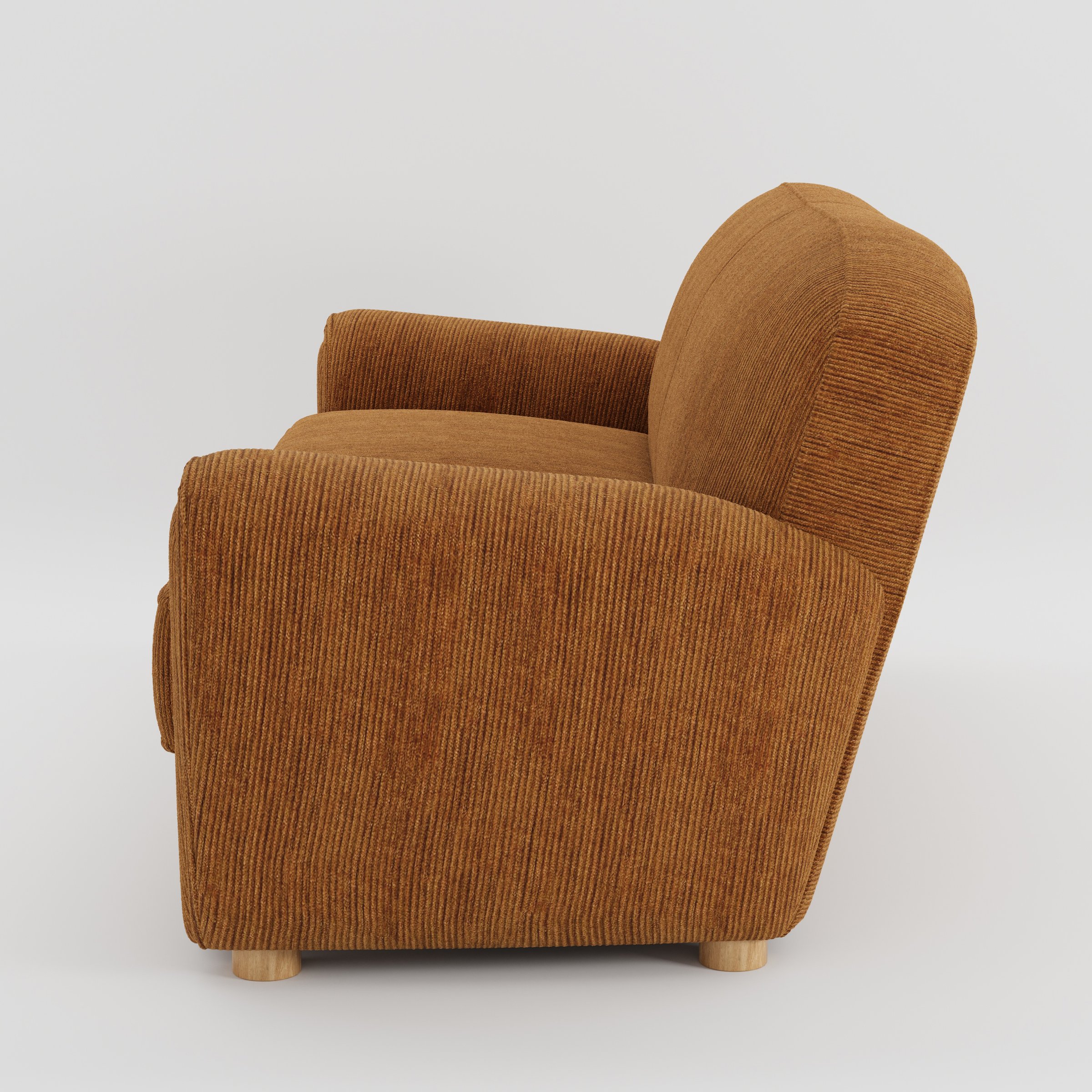 Fergus sofa in Caldey Velvet Corduroy Tobacco shown in side profile displaying proportions and overall silhouette.