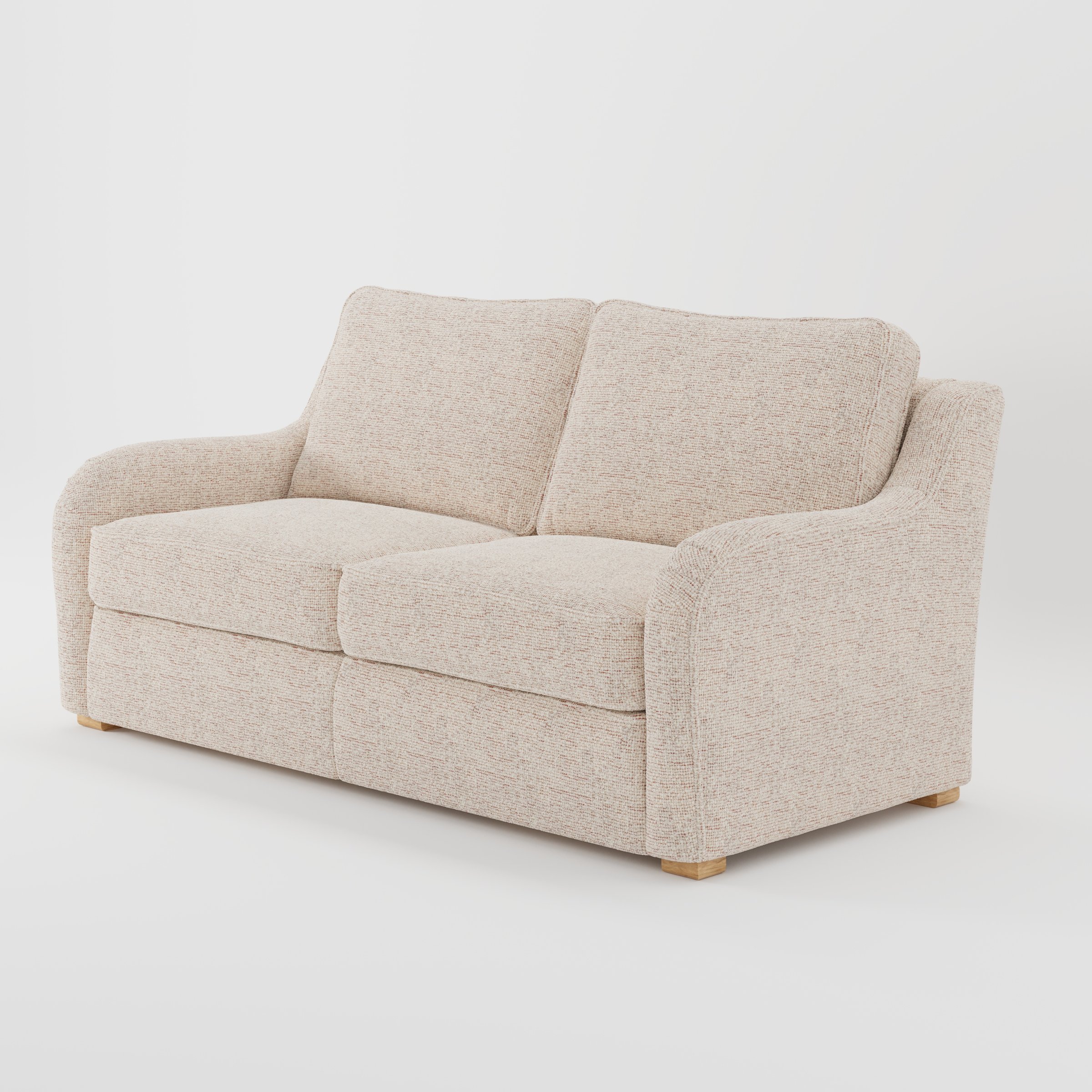 Cashel sofa in Orsay Boucle Cream and Copper shown at a diagonal angle highlighting arm profile and seat depth.