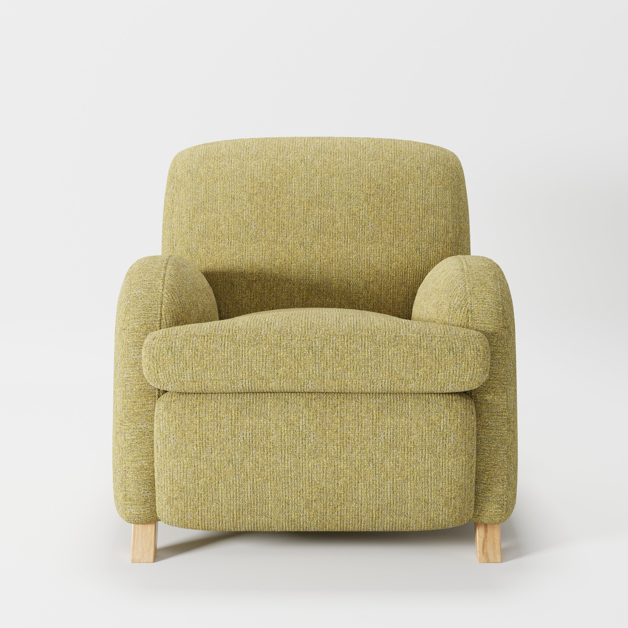 Rye armchair in Heyling Tweed Sencha shown front-on against a neutral studio backdrop.