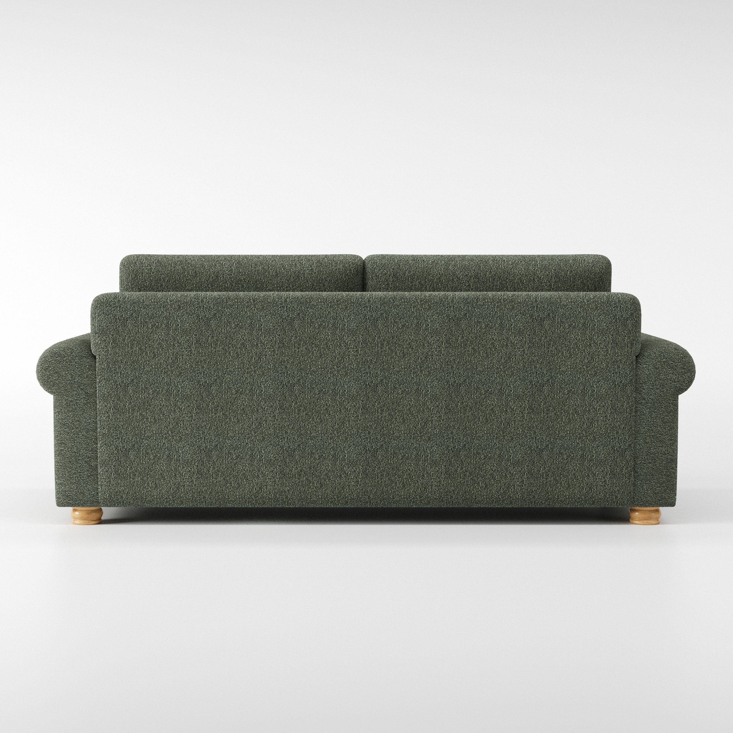 Anna Lee sofa in Kilda Boucle Moss shown from the rear highlighting back cushions and upholstery finish.