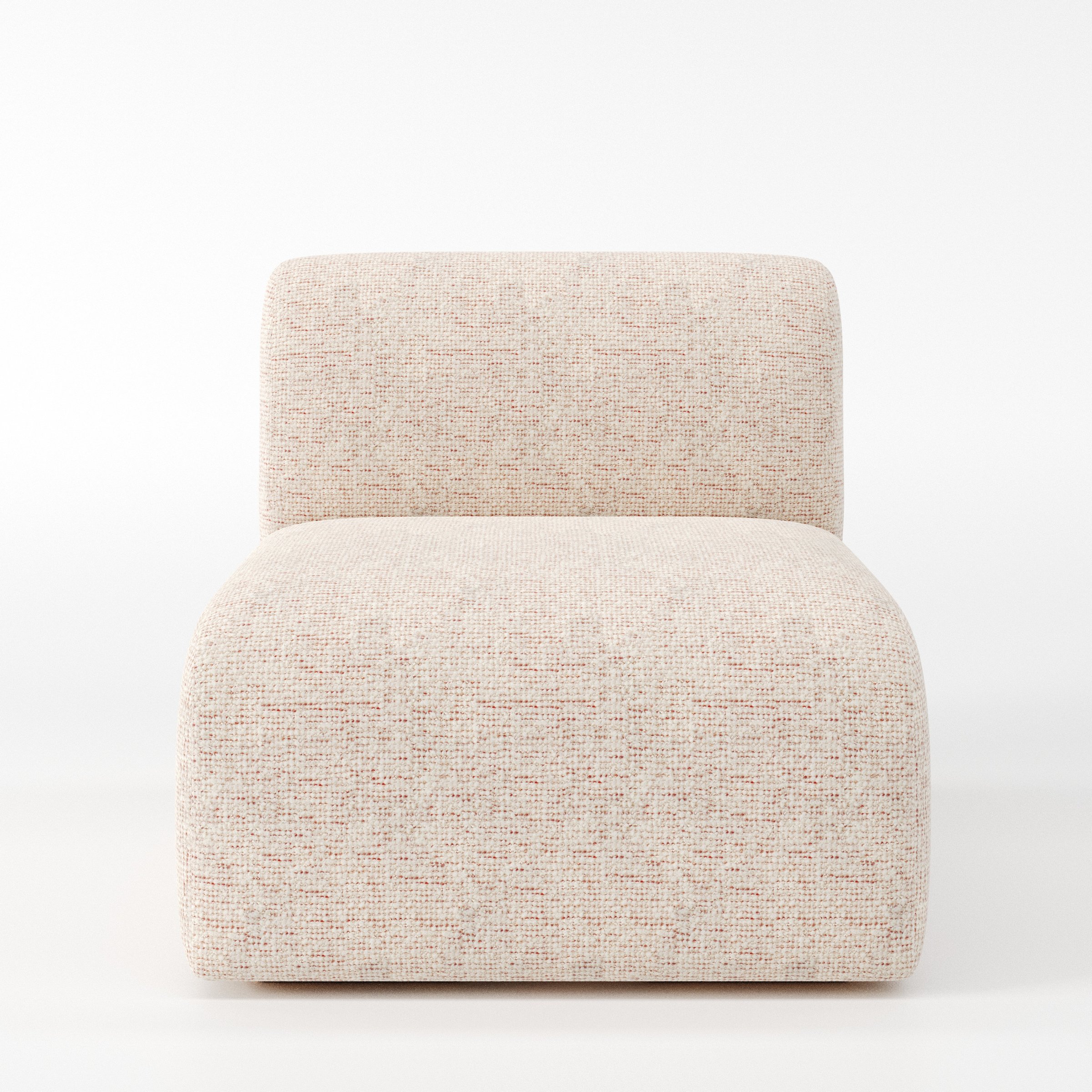 Drumquin modular sofa single unit in Orsay Bouclé Cream and Copper shown from the front with a low, deep seat and softly curved backrest.