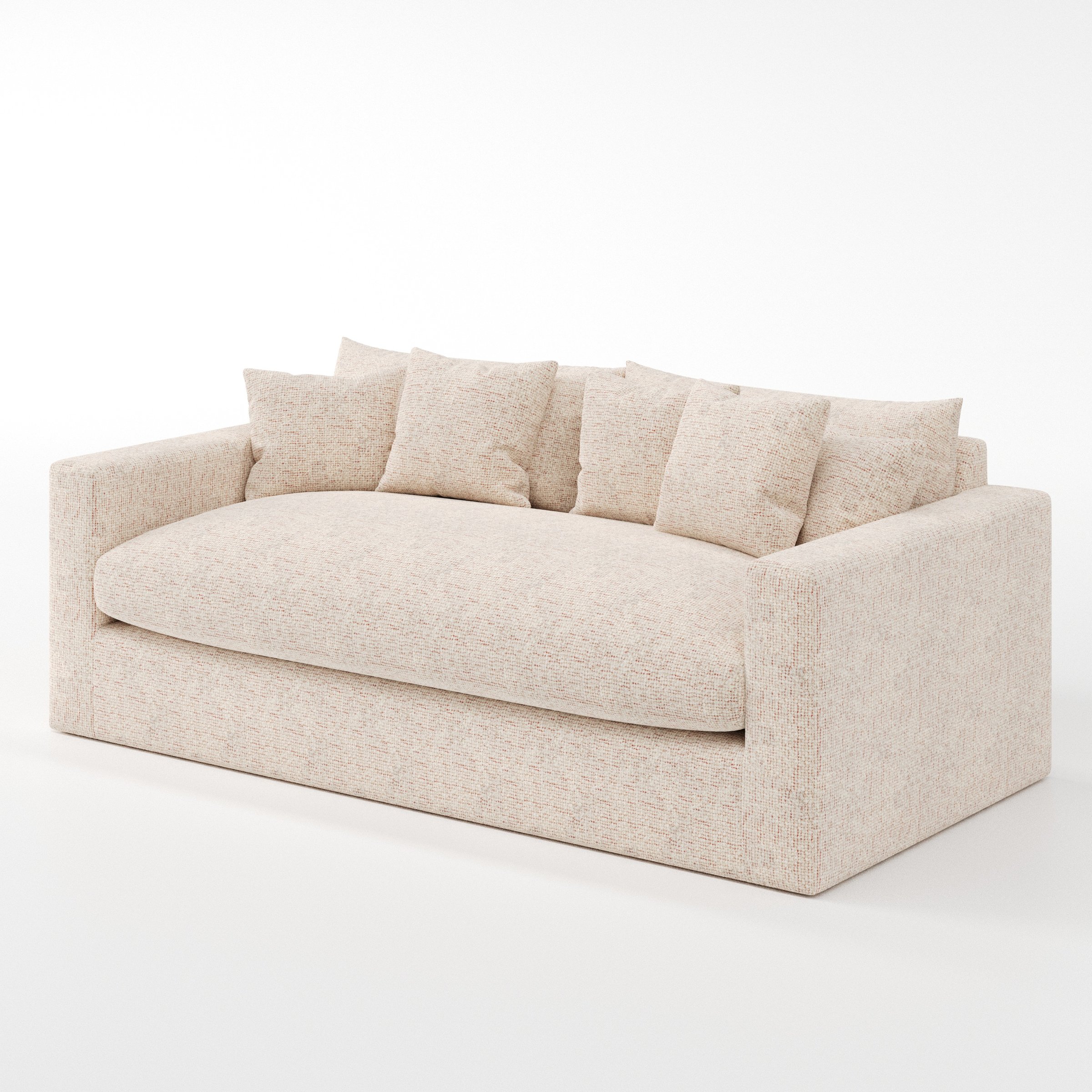 Coniston sofa in Orsay Boucle Cream and Copper shown at a diagonal angle highlighting arm profile and seat depth.