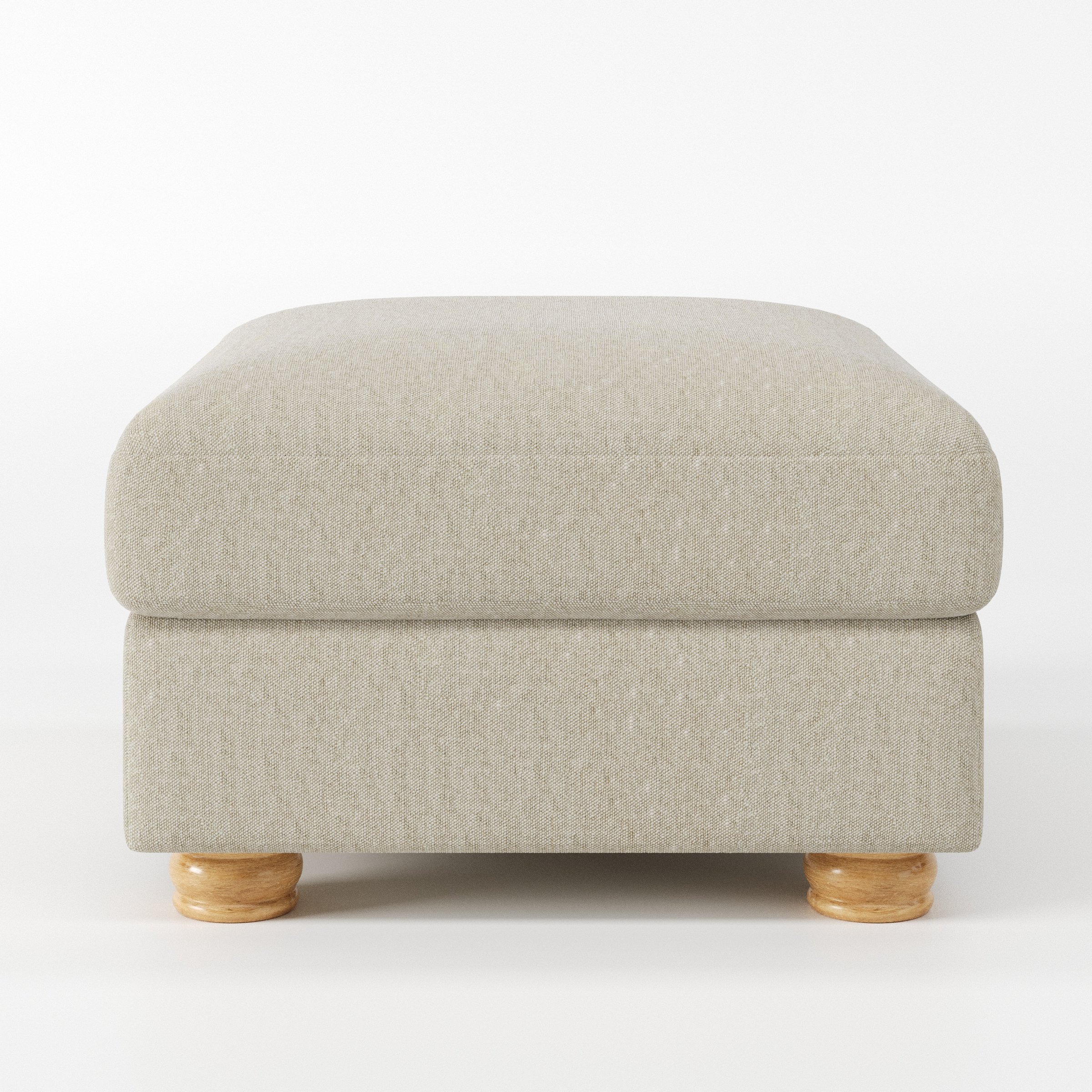 Anna Lee footstool in Alderney Linen Oatmeal shown front-on against a neutral studio backdrop.