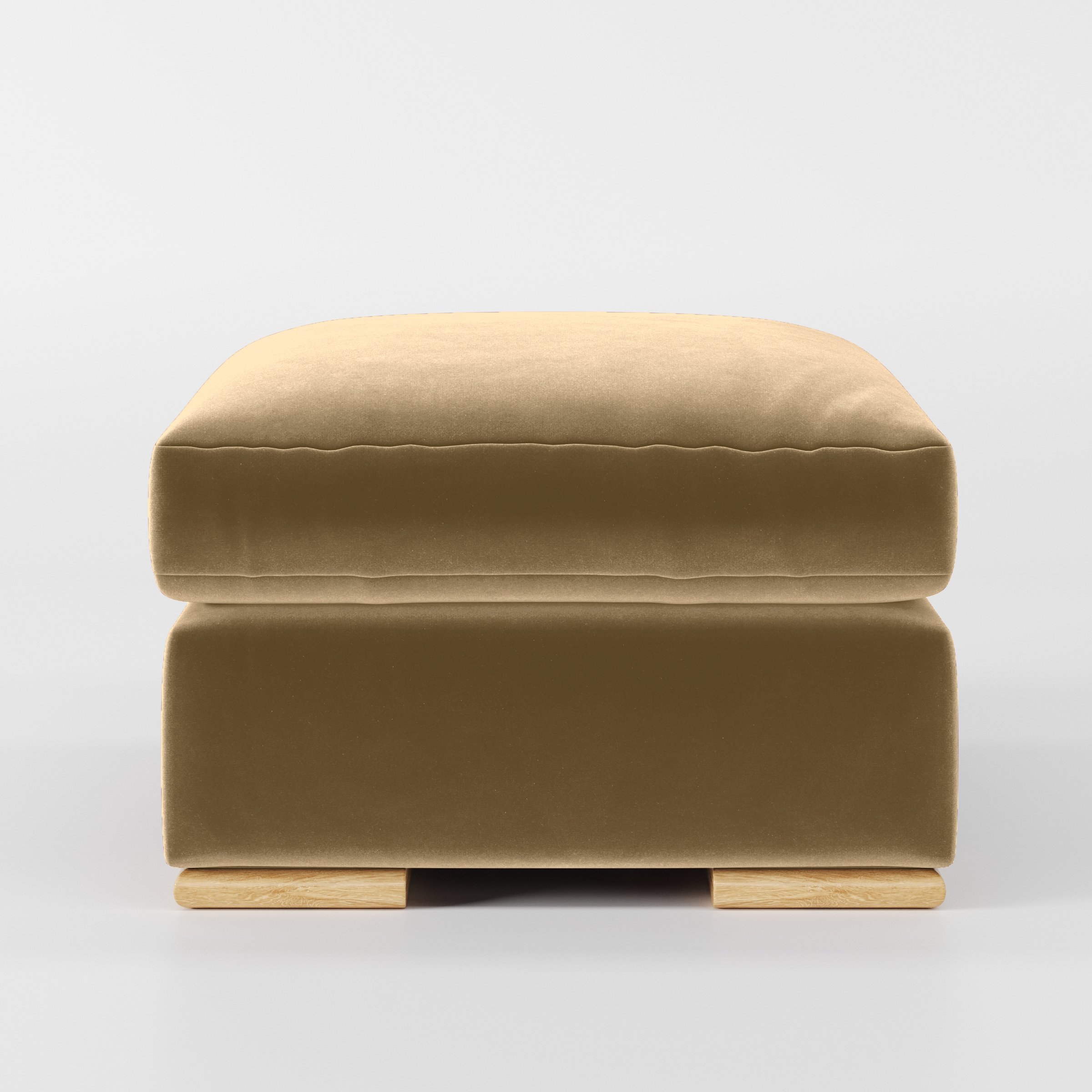 Front view of the Fane footstool upholstered in Plush EasyClean Velvet in Cafe.