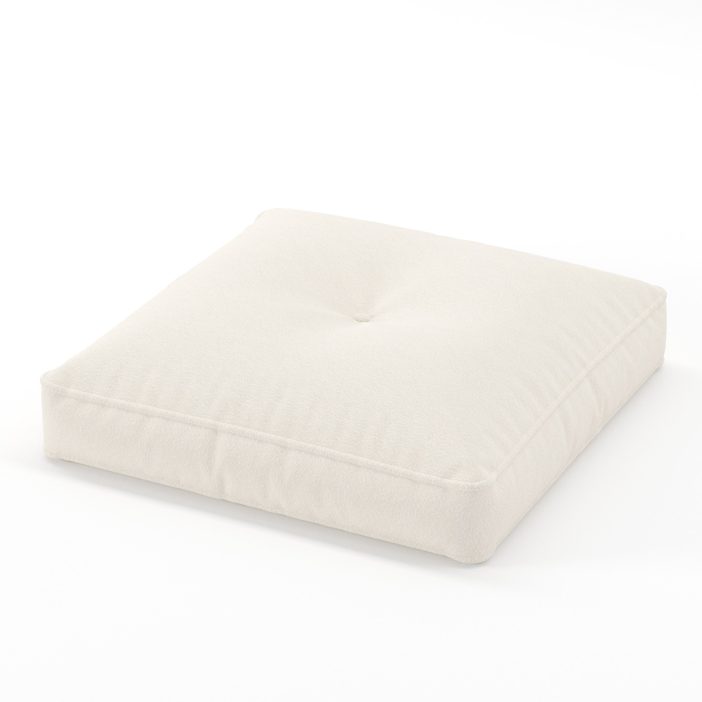 Base cushion in Kilda Boucle Cream, square tufted cushion with border and piping in soft cream boucle with central tuft, size 60cm x 60cm x 8.75cm