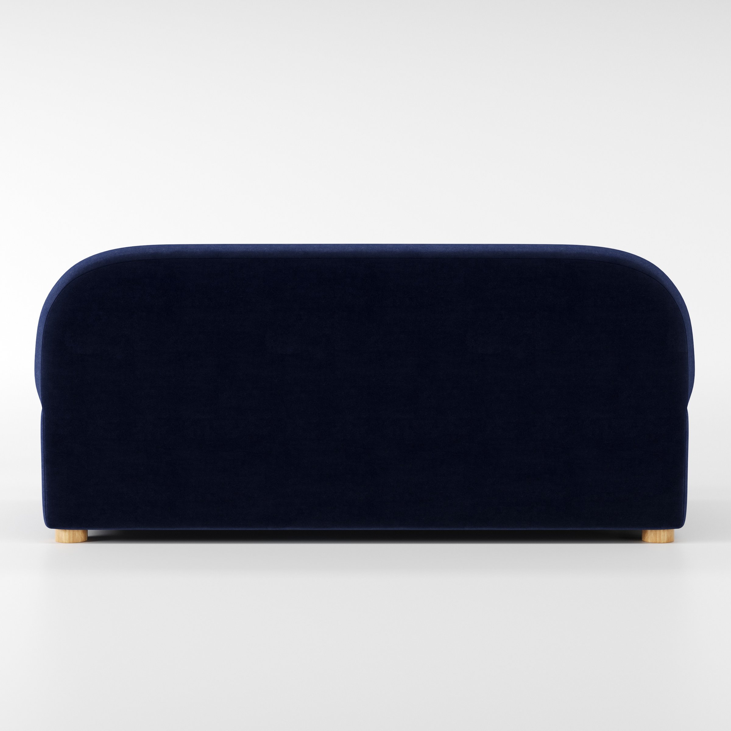 Awe sofa in Noss Velvet Navy shown from the rear highlighting back cushions and upholstery finish.