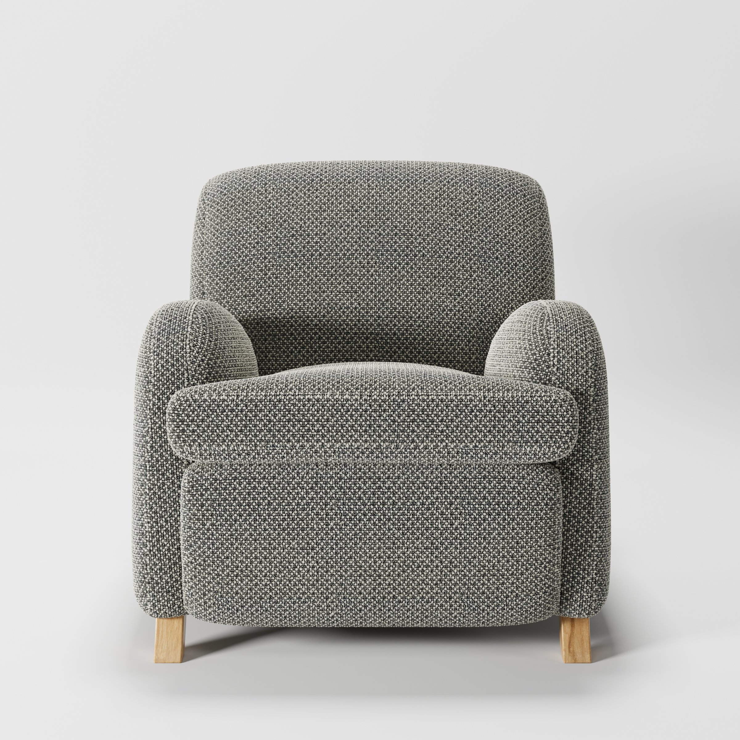 Rye armchair in Rousay Wool Blend Tar and Chalk shown front-on against a neutral studio backdrop.